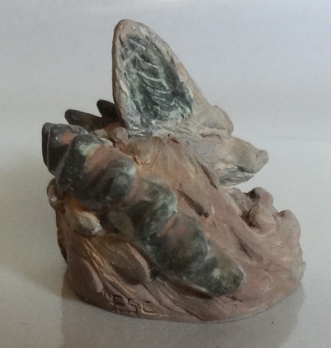 Signed Red Fox Fantasy Creature Clay Art Piece CSC Artist Painted Free Ship!