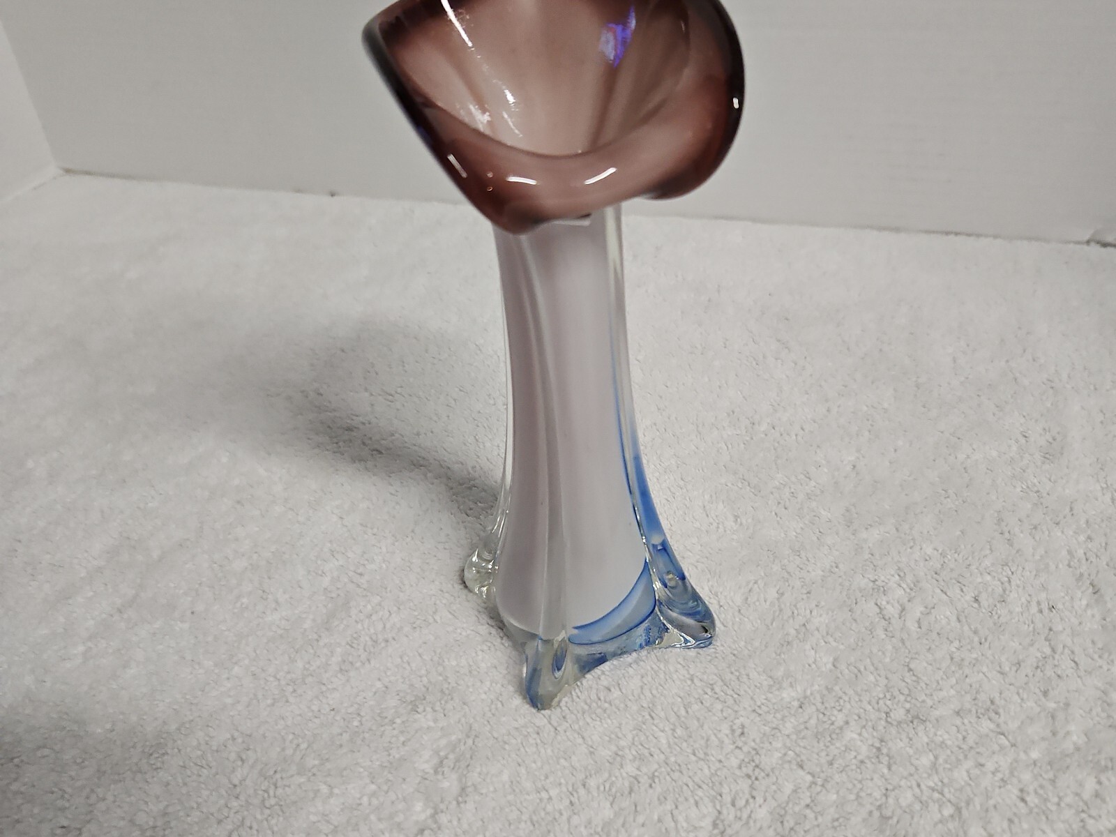Jack In The Pulpit Vase 7.5″ Amethyst White And Blue Hand Blown Glass Art