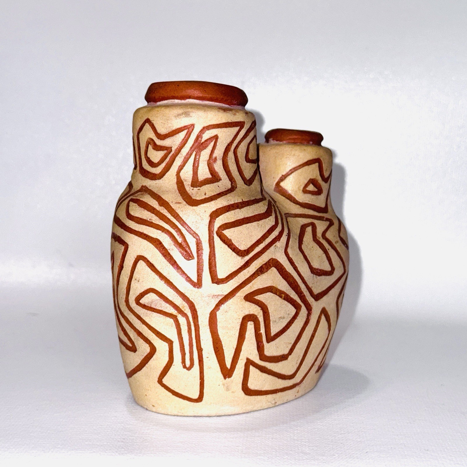 Vintage Double Vase Vessel Abstract Pottery Signed