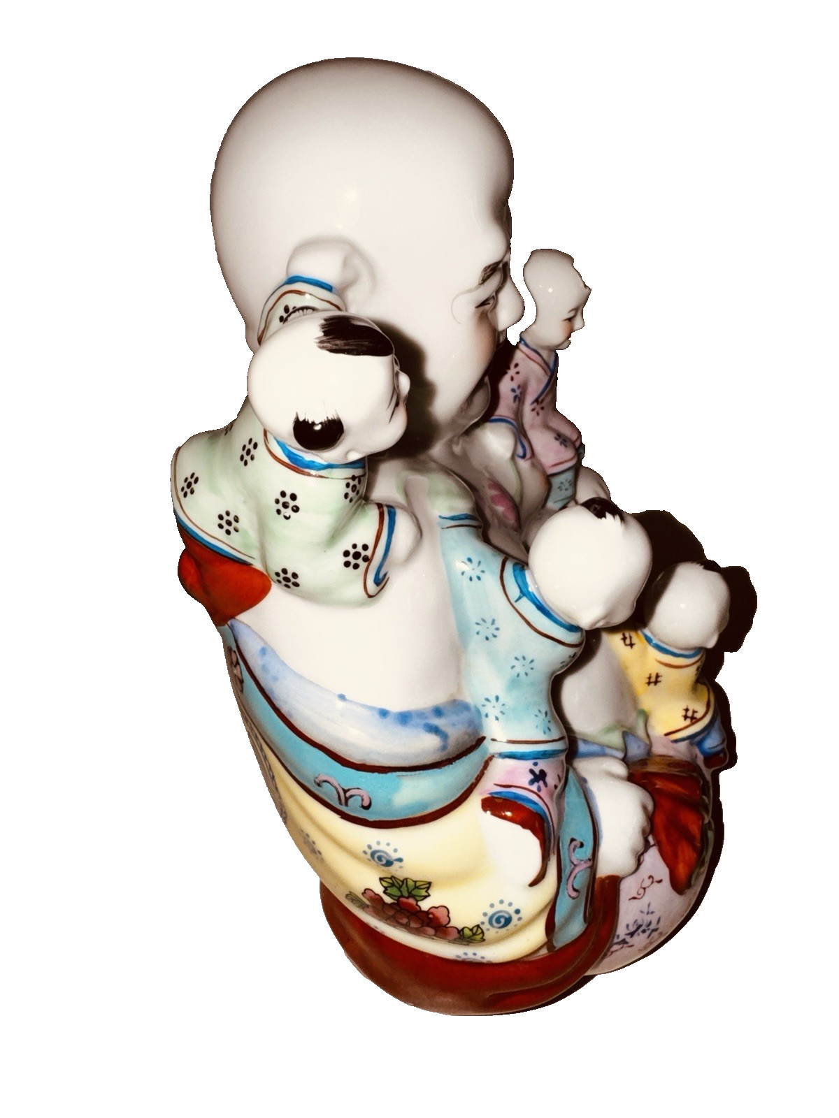 Vintage Laughing Happy Buddha Statue w/Climbing Children Lucky Fertility 6″ Tall