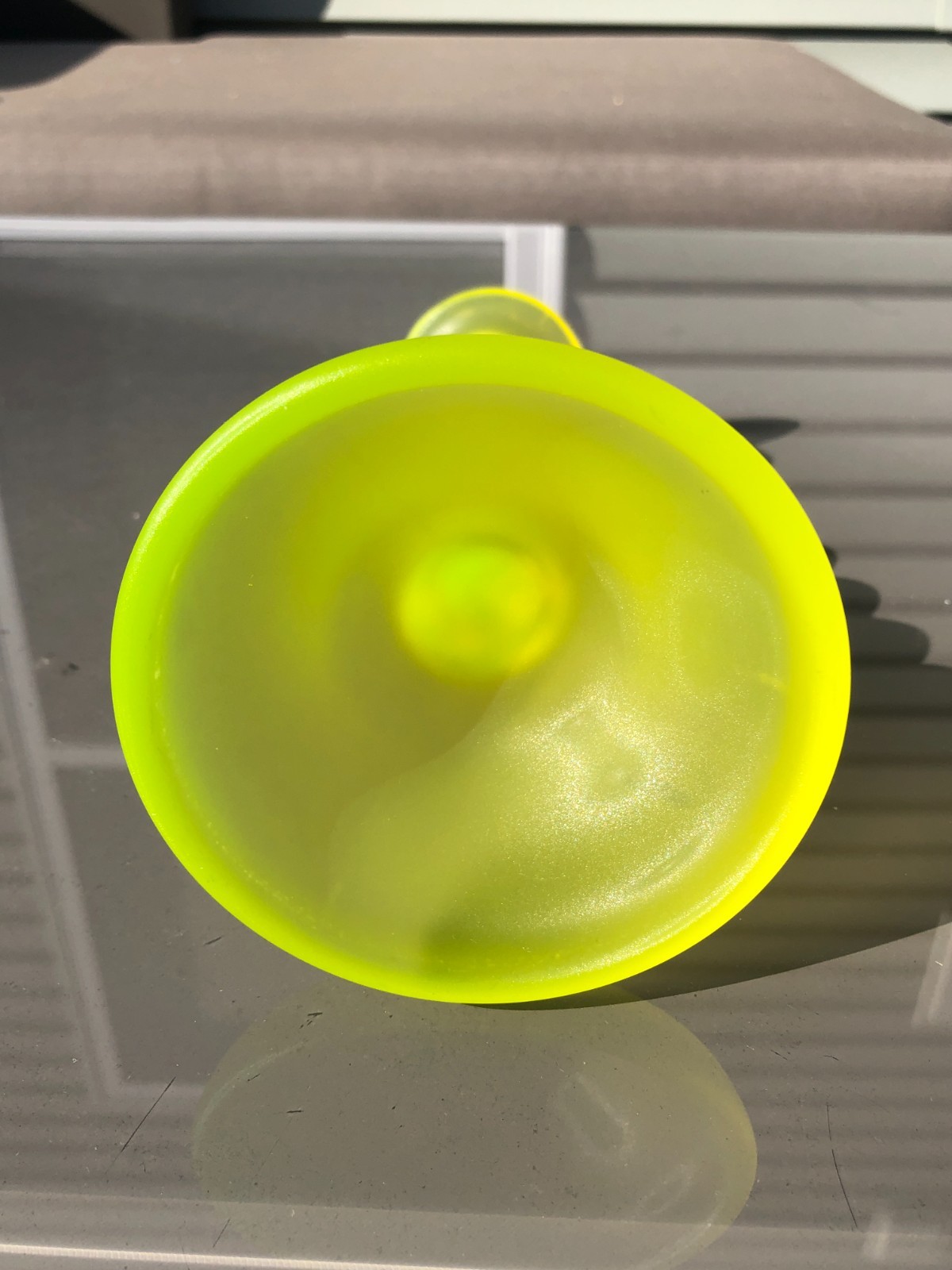 Tiffin Satin Canary Yellow Candlestick Holder Glass Spiral Twist 8-1/4″