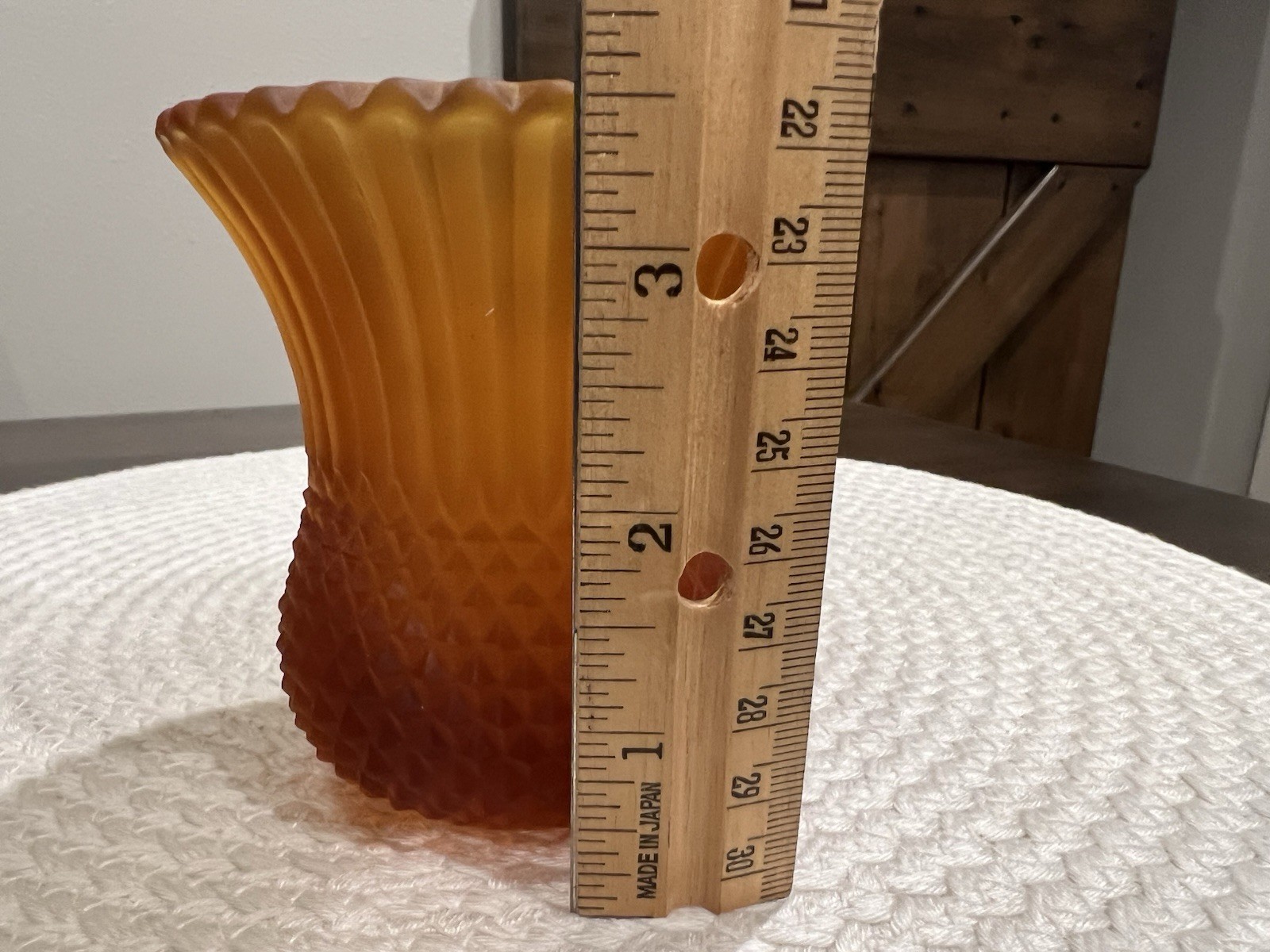 Vintage Faroy Amber Glass Diamond Point Votive Candle Holder, Made In USA!
