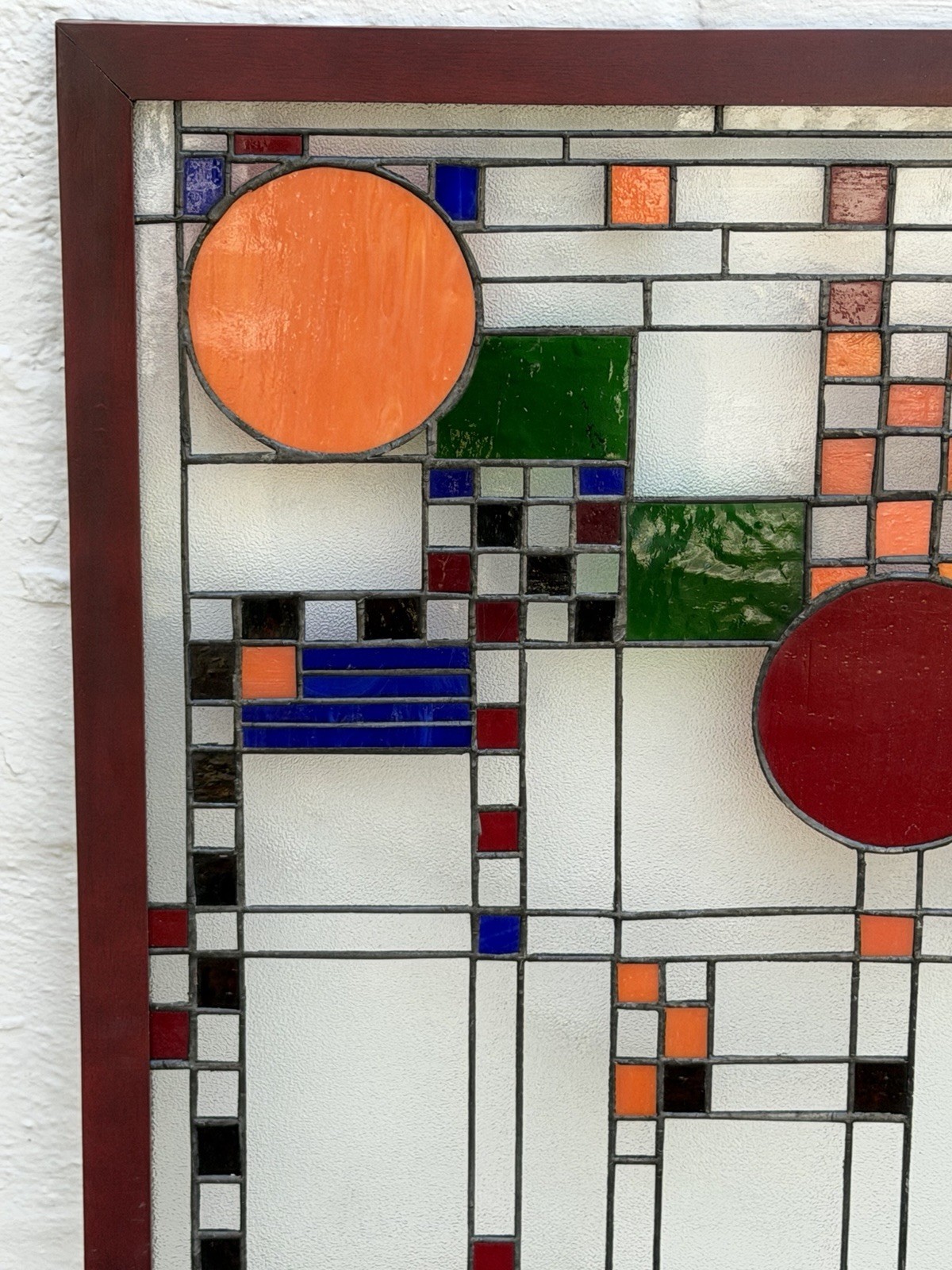 After FRANK LLOYD WRIGHT Beautiful Stained Glass Window Panel 40” Suncatcher