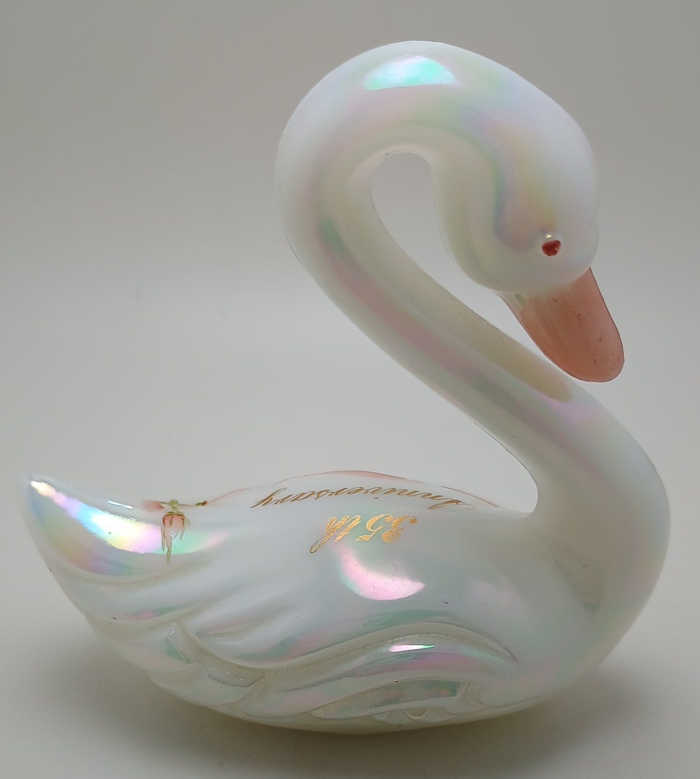 35th Anniversary FENTON Milk Carnival Swan Goose 4″ Long 4.25″ Tall