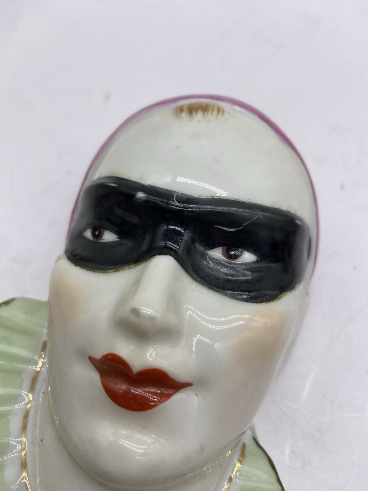 RARE Vintage Masked Pierrot Clown Columbine Head Vase Wall Pocket Masquerade