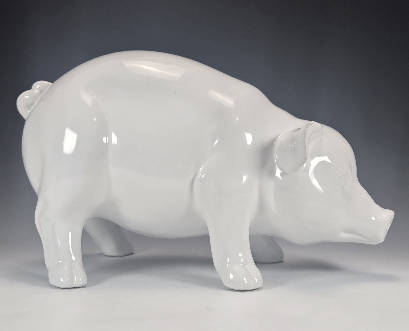Large White Italian Ceramic Pottery Pig Statue Figurine Farmhouse Country Decor