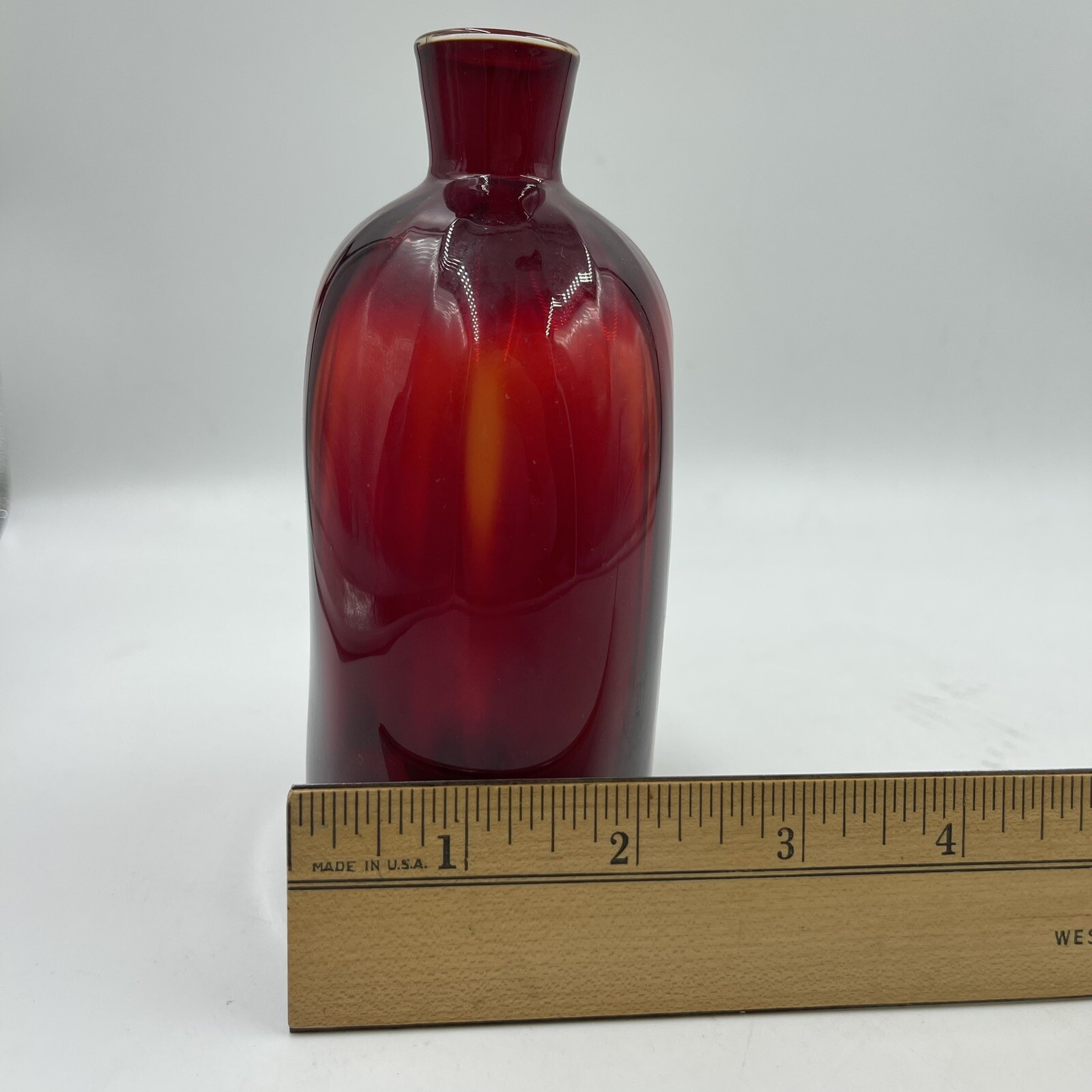 MMA Ruby Red Blown Glass Vase 6 in Marked Metropolitan Museum of Art Vintage
