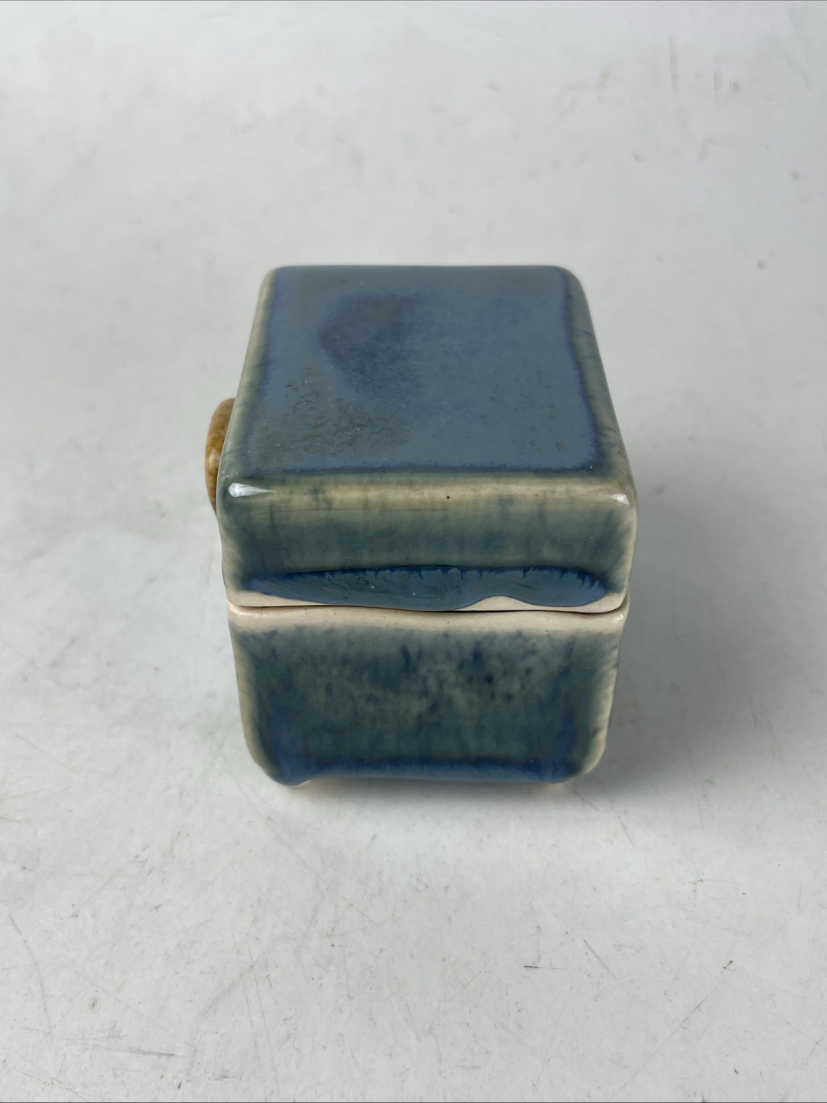 Handmade Art Pottery Rectangle Trinket Box, Keepsake, Ring Holder, Blue Green