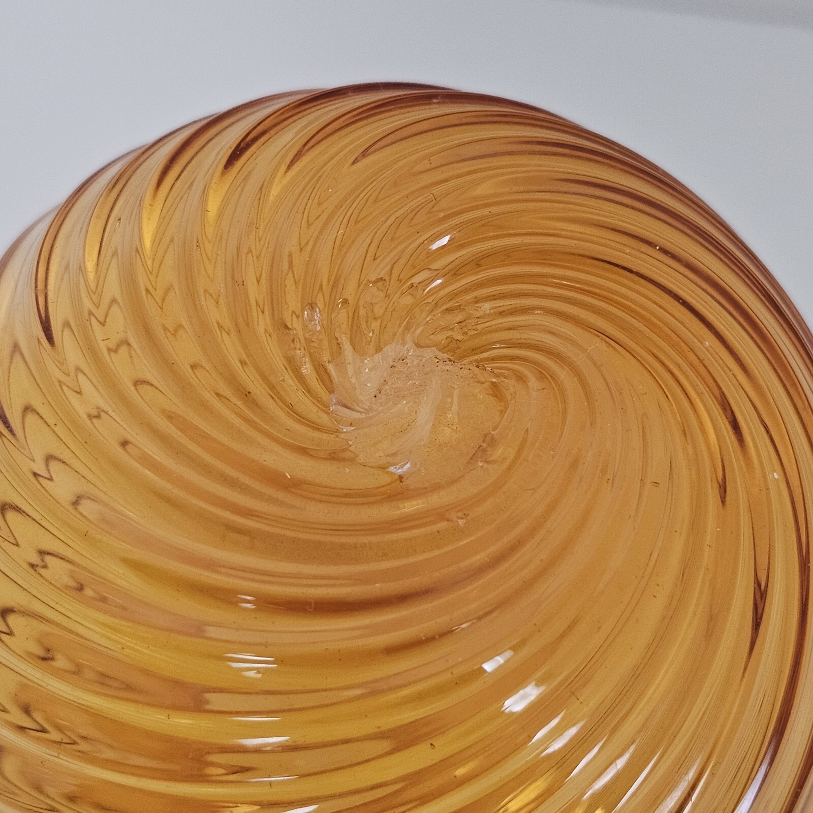 Chalet Art Glass Hand Blown Crystal Glass MCM Ruffled Rim Amber Swirl