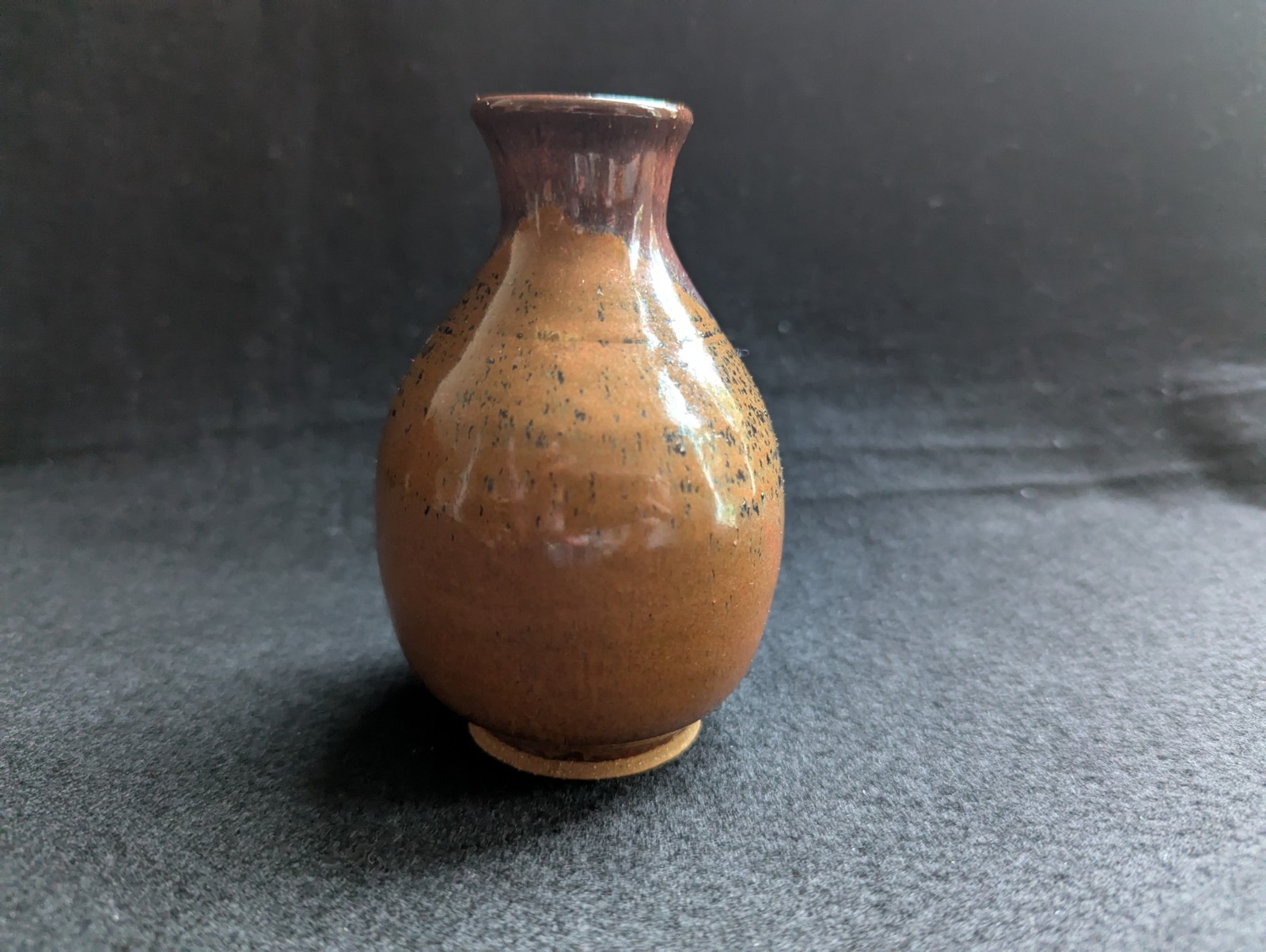 Small Studio Pottery Vase, Brown and Cream Glaze, Hand Signed on the Bottom, 4 “