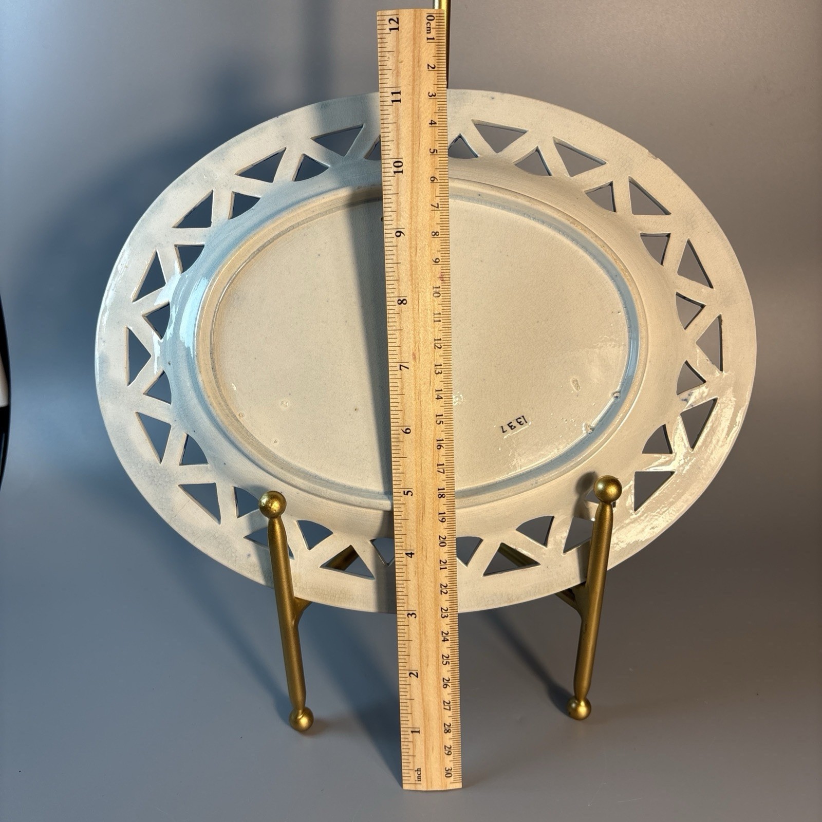 19th Cen Staffordshire Dark Blue Transfer Pearl Glaze Reticulated Basket & Tray