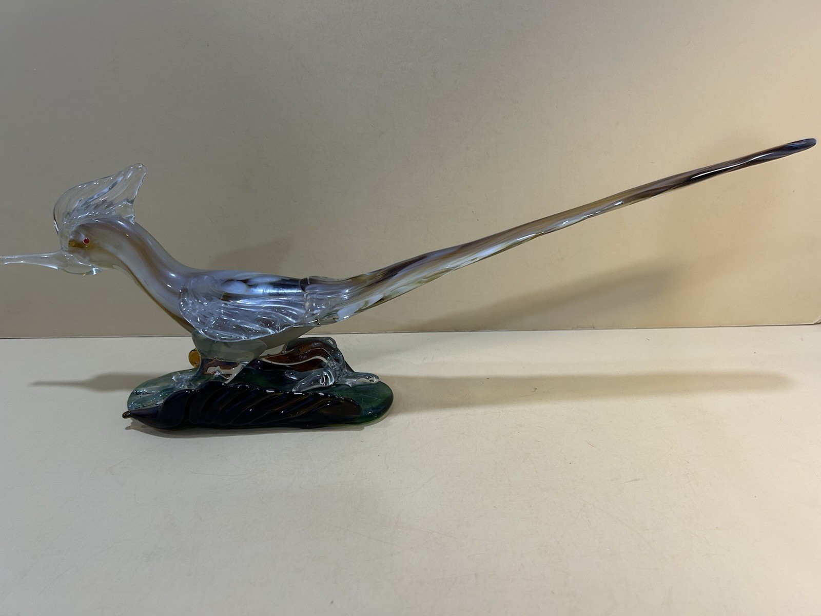 Vintage Murano Hand Blown Roadrunner Decorative Glass Mantel Art 20 3/4 Inches