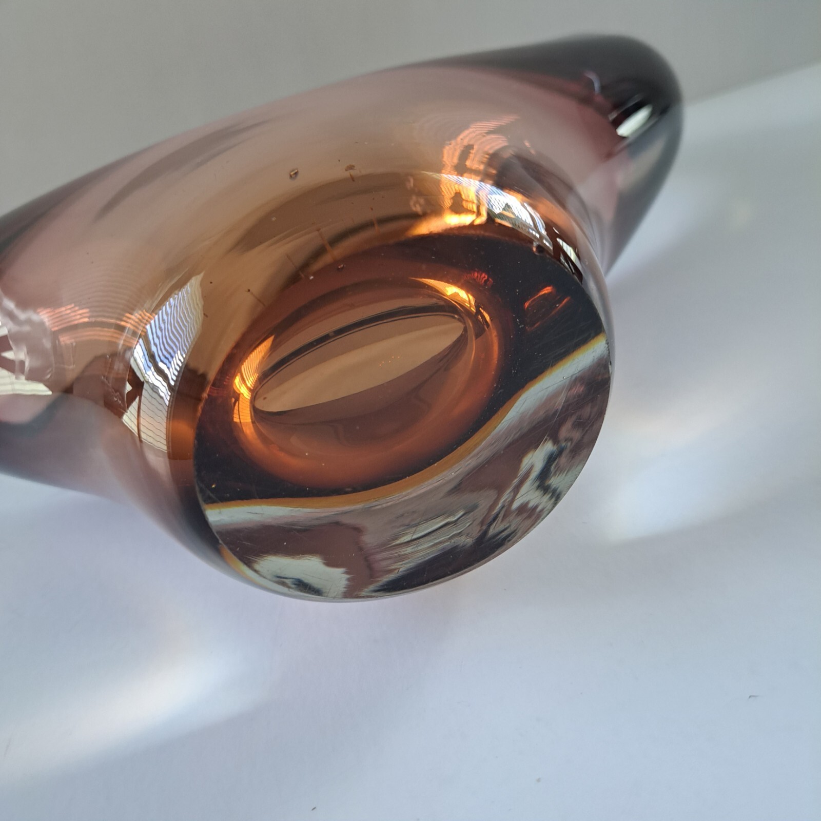 Vintage Mid-Century Art Glass Sommerso Basket Vase – Amethyst & Amber