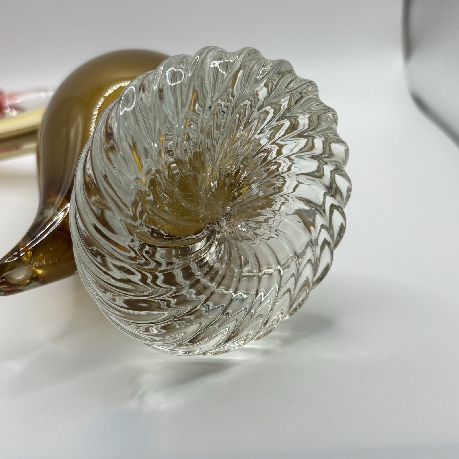 Bird / Duck / Rooster Figurine Hand Blown Glass Gold Red 10.5“ Tall Murano-like