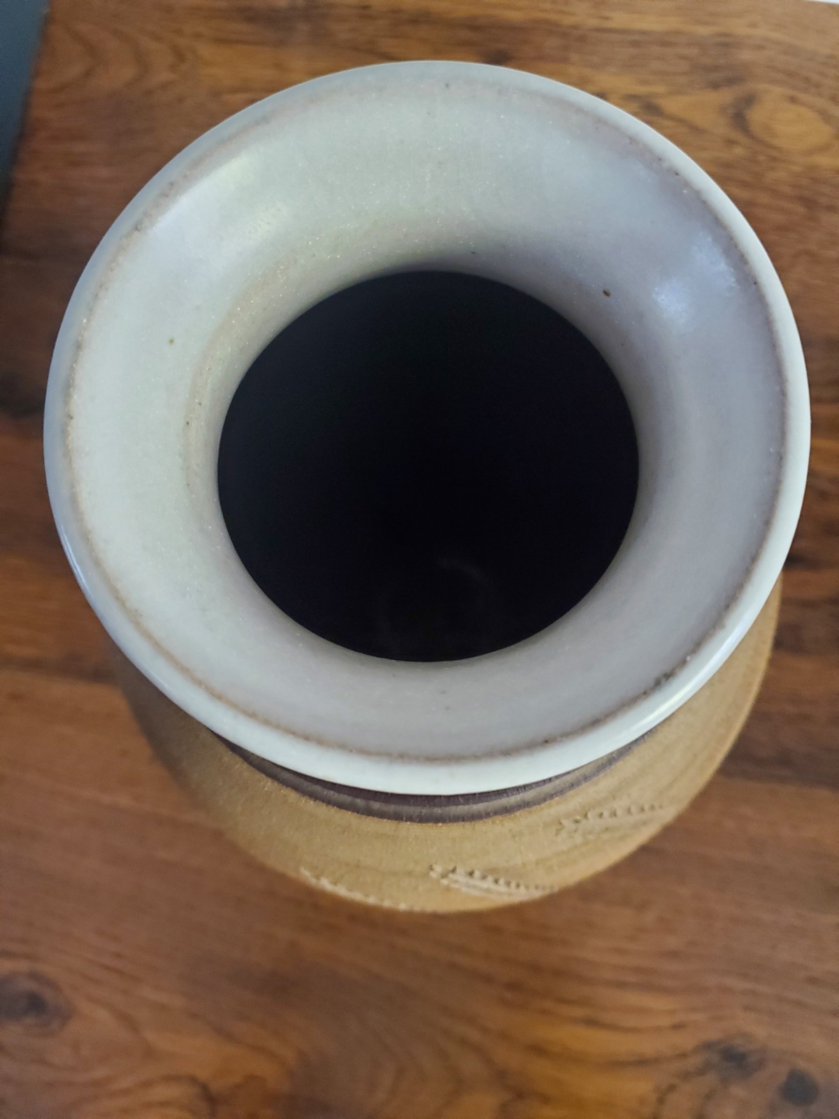 Meredith Cooke Art Pottery Signed with Incised Fern Leaves Cottagecore Vase 11″