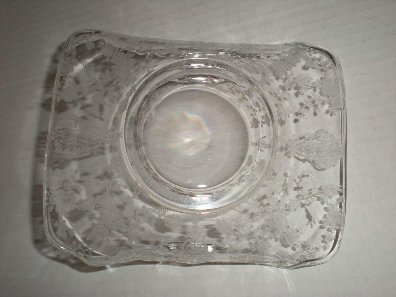 CAMBRIDGE ROSE POINT Crystal 2 Handled Basket Dish BON BON 6″ SQUARE #3400 1182