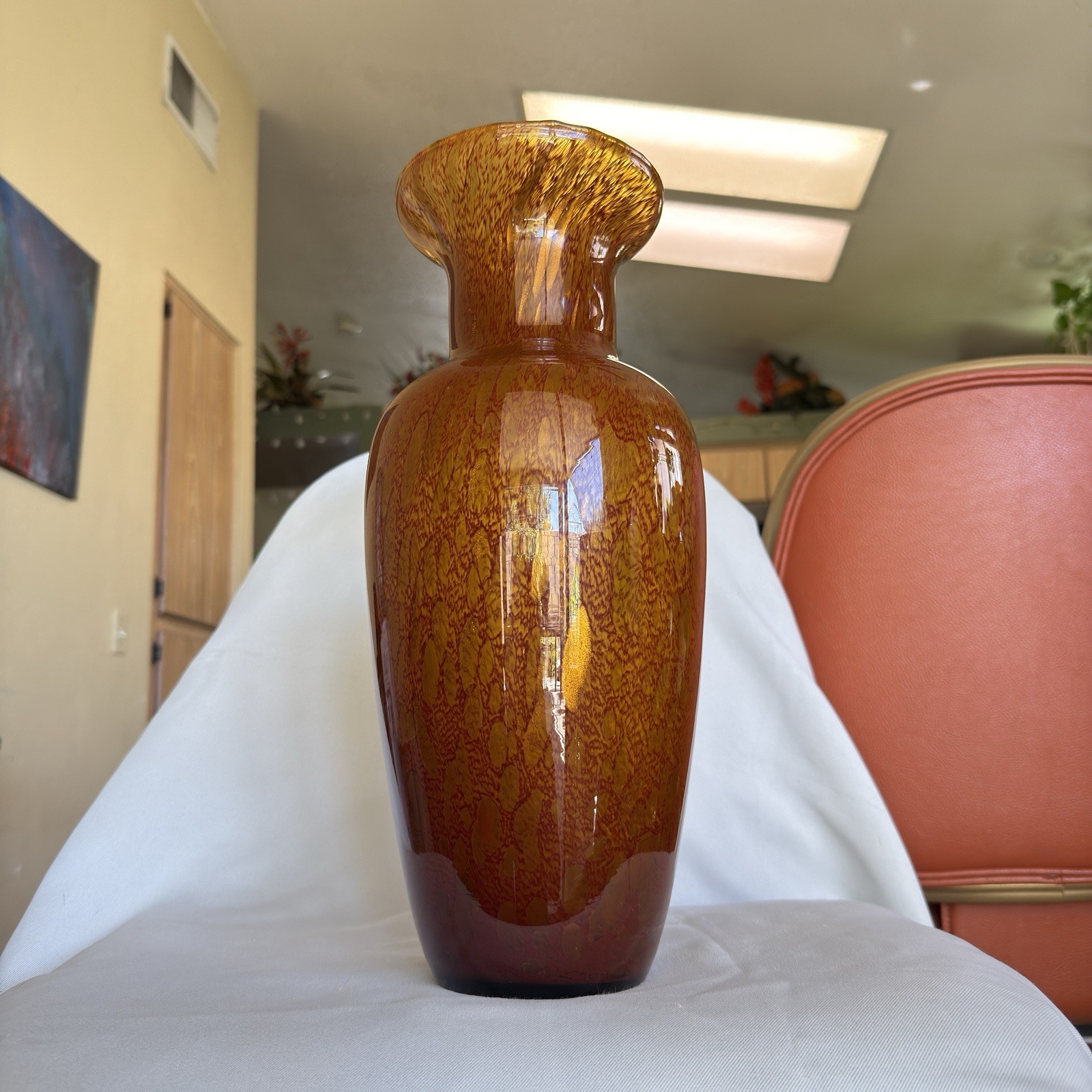 Azzurra Maestri Vetrai Italy Blown Glass Vases Red Gold Splatter