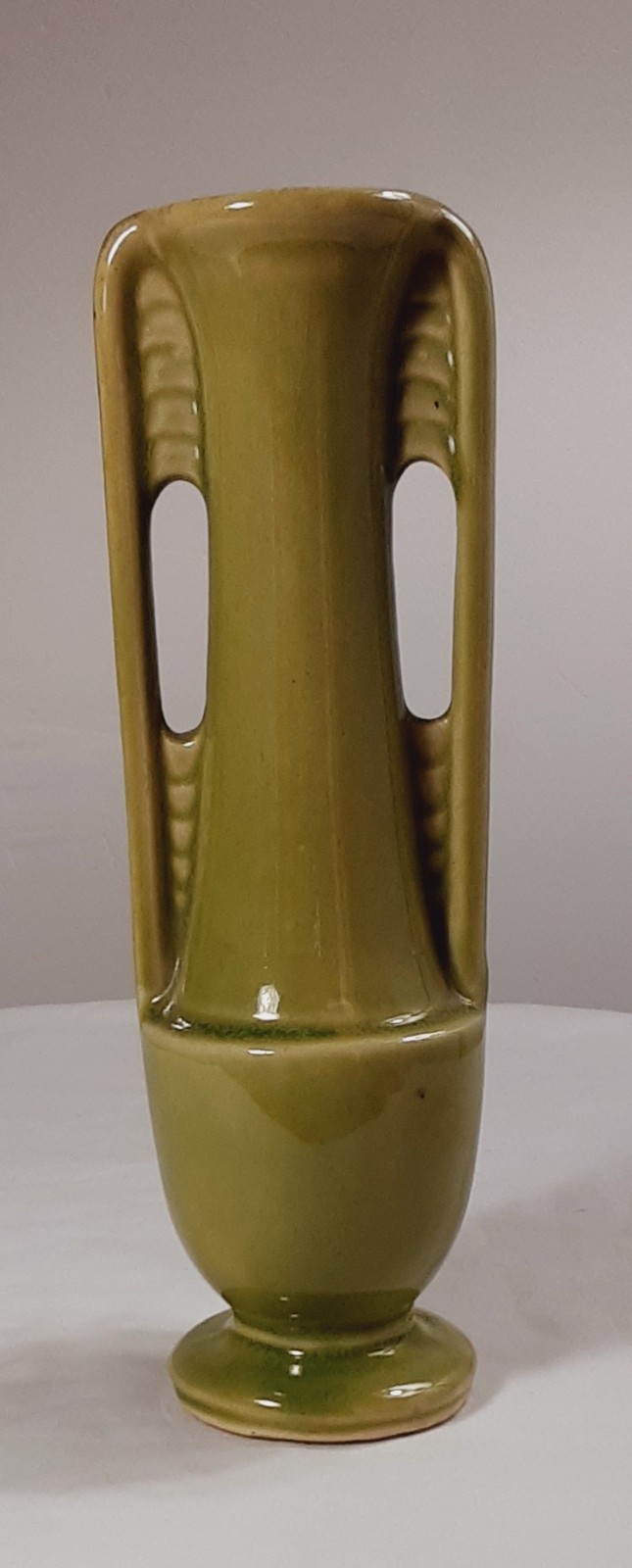 Vintage Shawnee Pottery Art Deco #1178 Chartreuse Green Double Handle Bud Vase