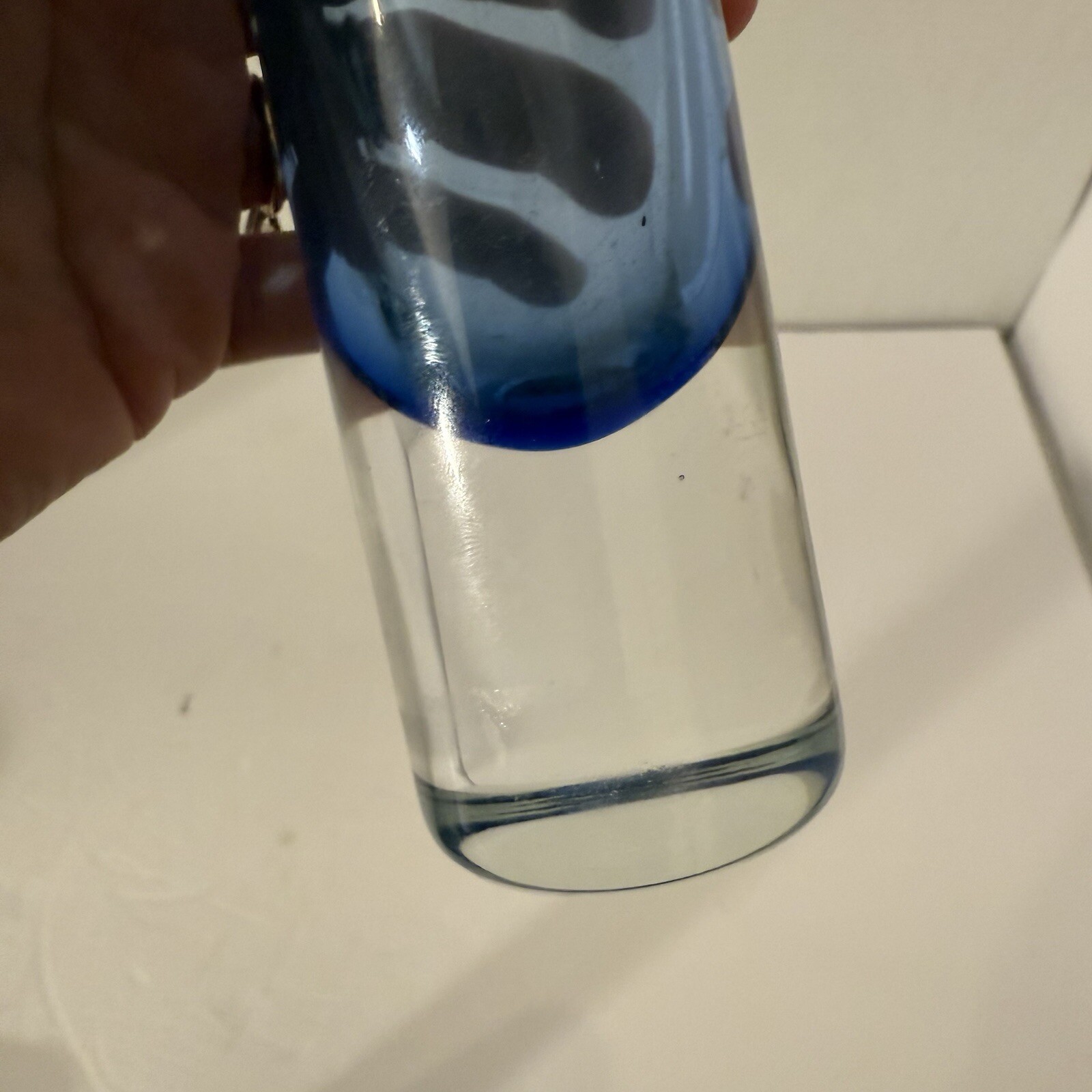 Vtg Krosno Holmegaard Style Hand Blown Smokey Cobalt Blue Cylinder Bud Vase 8.75