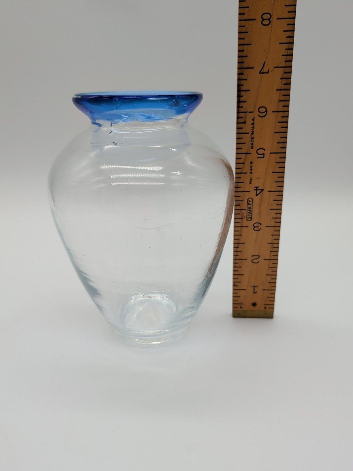 Art Glass Vase Mouth Blown Cobalt Rim Vase
