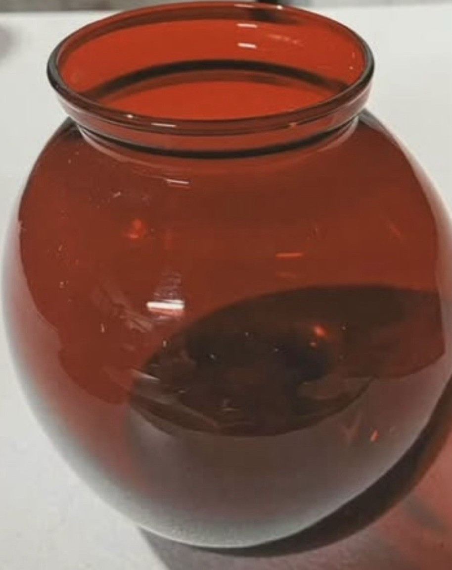 Ruby Red Glass Round Vase Glossy Finish Decorative Art 1920-1949