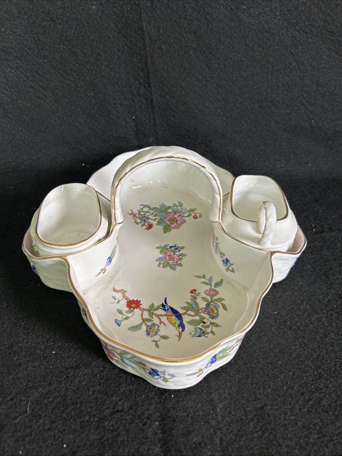 Aynsley ‘Pembroke’ Bone China Strawberry Basket with Creamer and Sugar Bowl