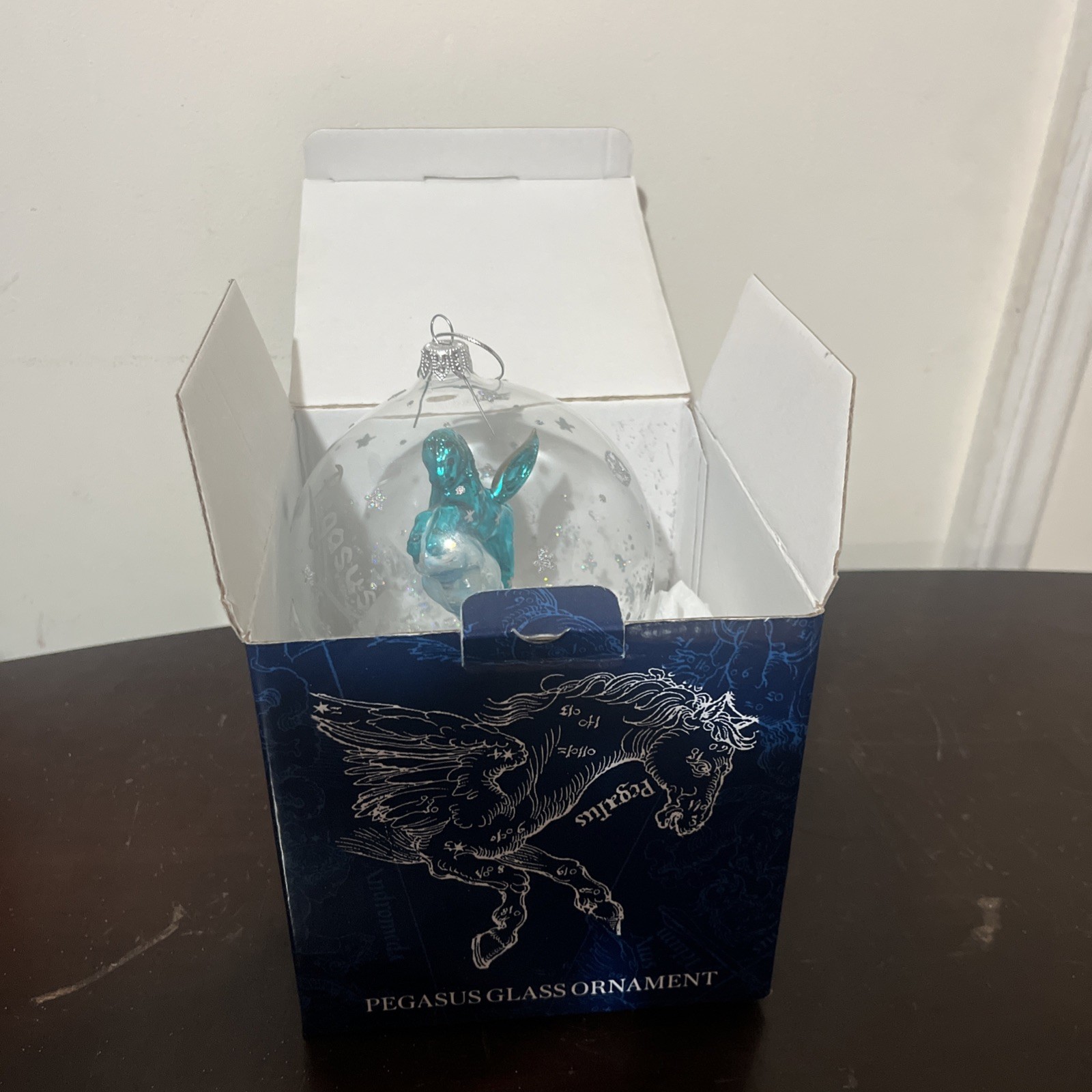 Pegasus Blown Glass ornament Ball Christmas figurine clear.
