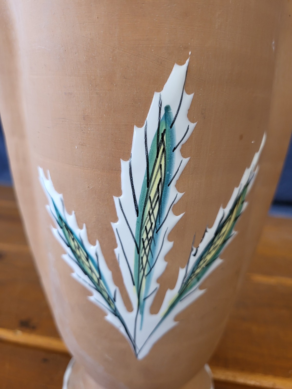 Red Clay Ceramic Vase With A Wheat Motif Very Nice!