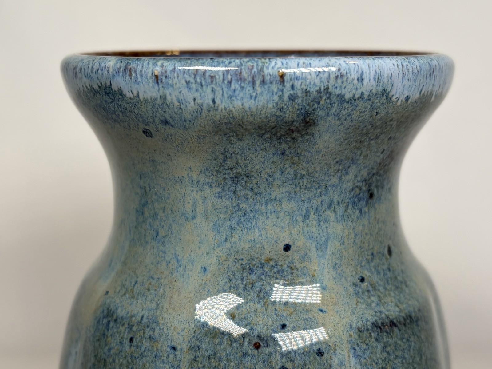 Hand Thrown Handmade Studio Art Pottery Vase Signed PAM 6” Blue Drip Glaze