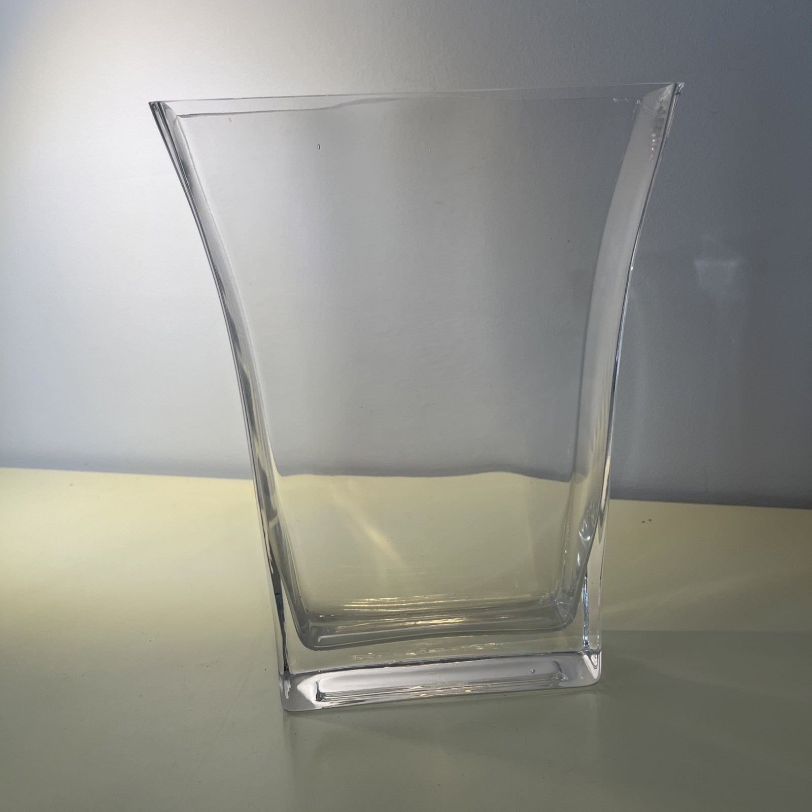 Clear Thick Glass Rectangle Flared Vase Home Decor Table Shelf Accent 9.8” X 7”