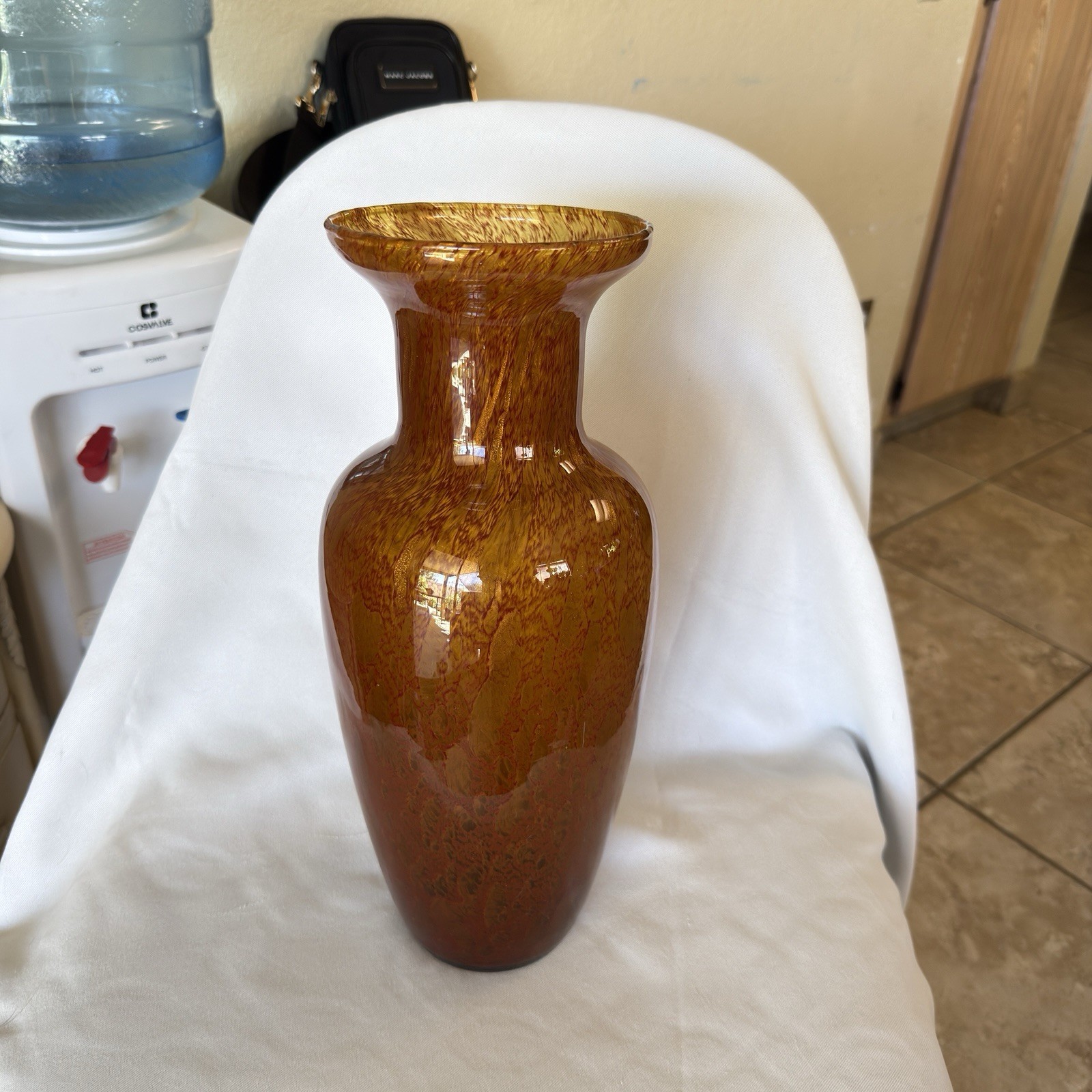 Azzurra Maestri Vetrai Italy Blown Glass Vases Red Gold Splatter