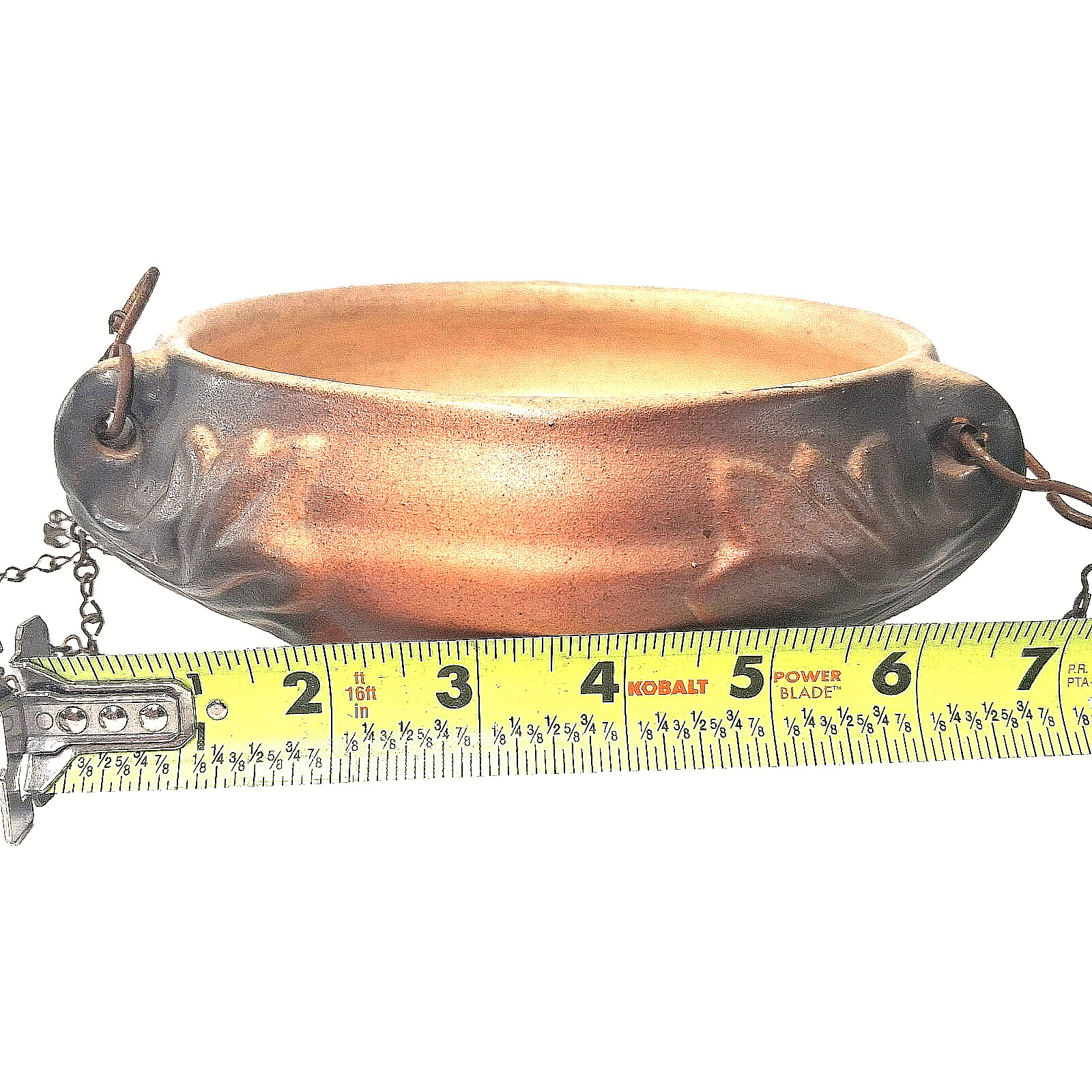 Roseville Style Hanging Planter Bowl w Chains Art Pottery MCM Vintage