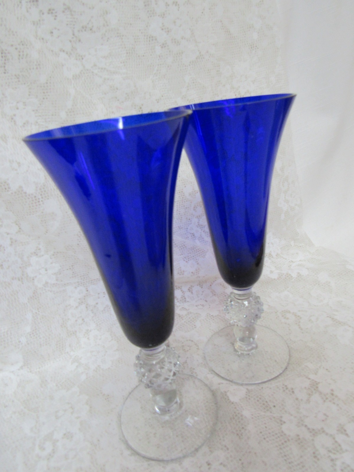 Morgantown GOLF BALL *RITZ BLUE* 8″ FLARED RIM VASE- 2 Pieces -” READ”