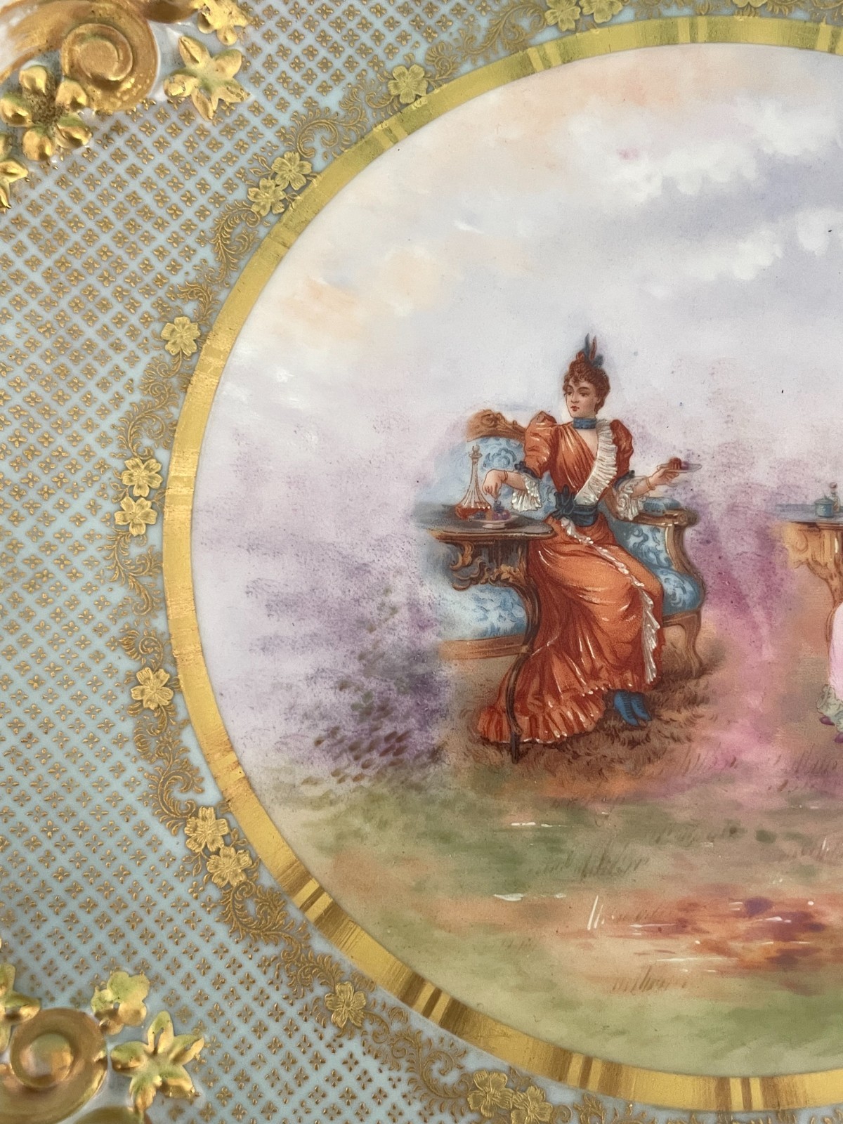 Antique Straus, Lewis & Sons Limoges Handpainted Portrait Plaque Tray Signed