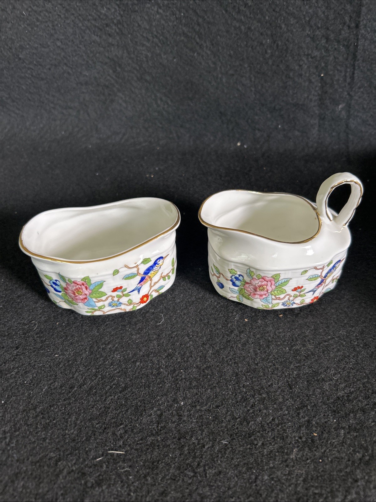 Aynsley ‘Pembroke’ Bone China Strawberry Basket with Creamer and Sugar Bowl