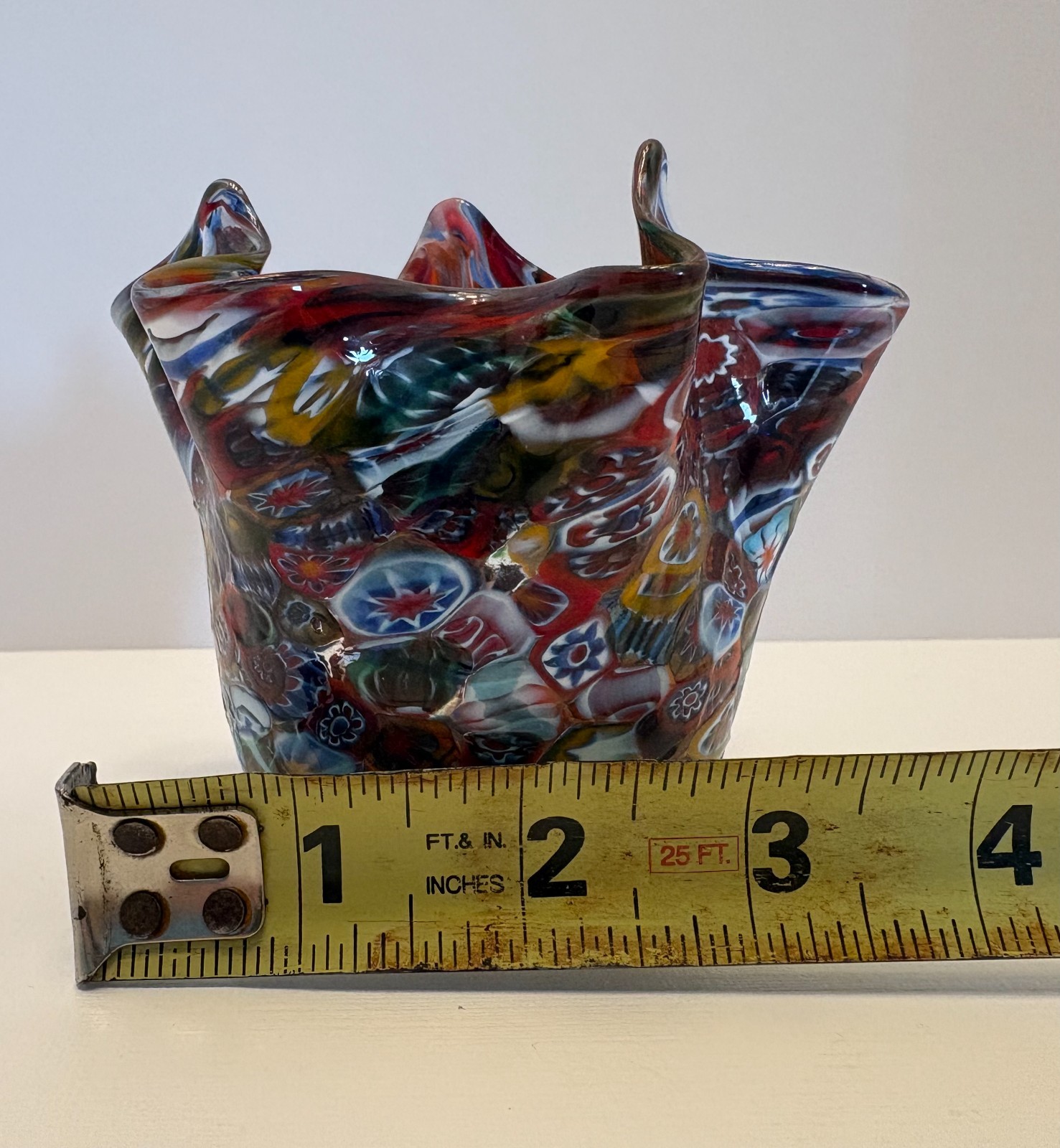 Vintage Italian MURANO Venetian Blown Glass Millefiori Handkerchief Vase