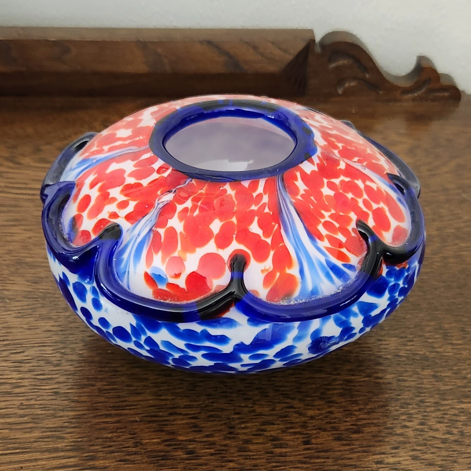 Vintage Murano Rose Bowl Summerso Belle Cobalt Blue White Green Red Art Glass