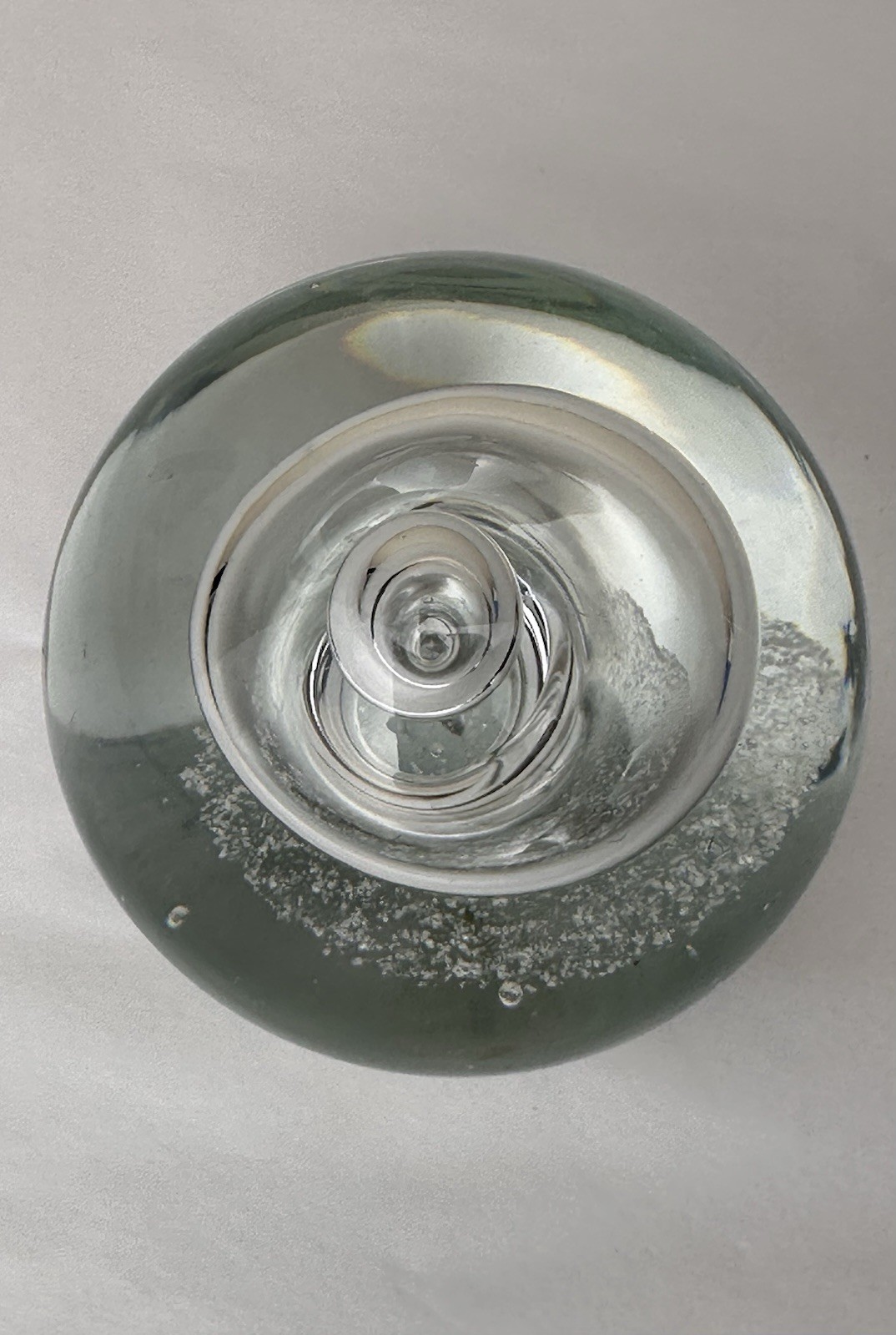 Vintage Paperweight Art Glass Swirl Bubble Single Tornado Clear Round 3″