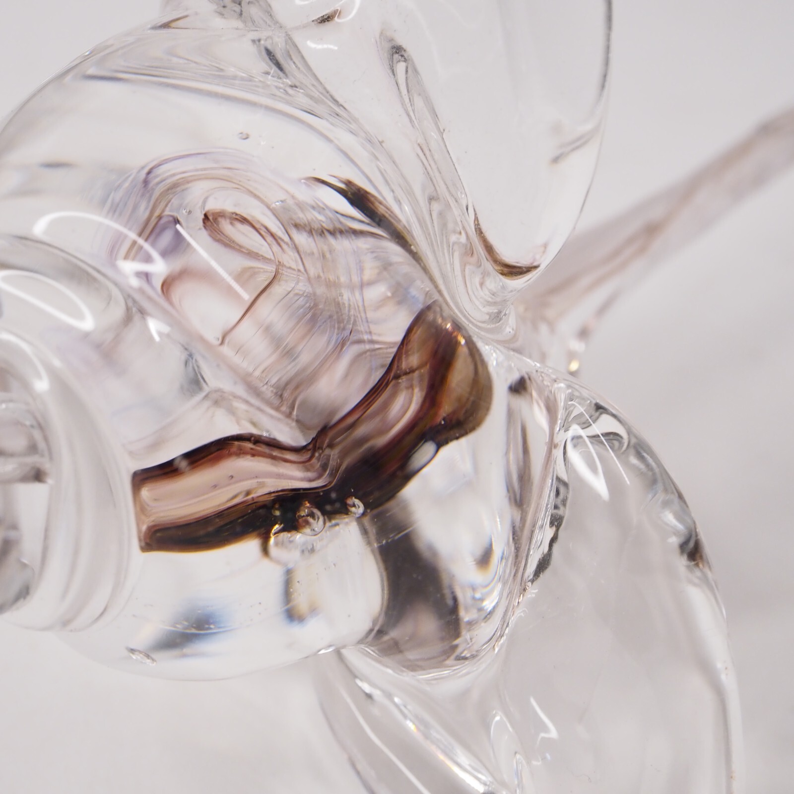 Art Glass Long Stem Clear Rose Flower 12″ 3 Petal, Hand Blown Swirls