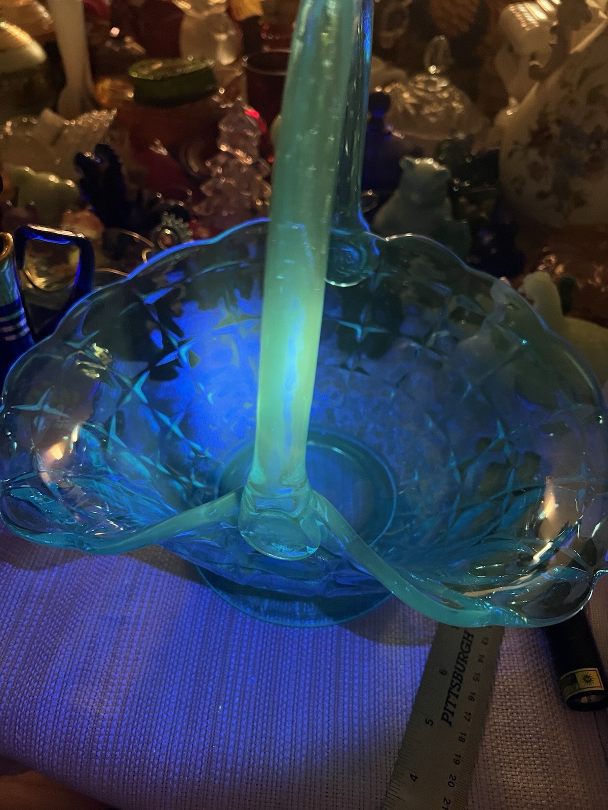 Vintage Horizon Blue Glass Constellation handle Decorative Basket 11 in