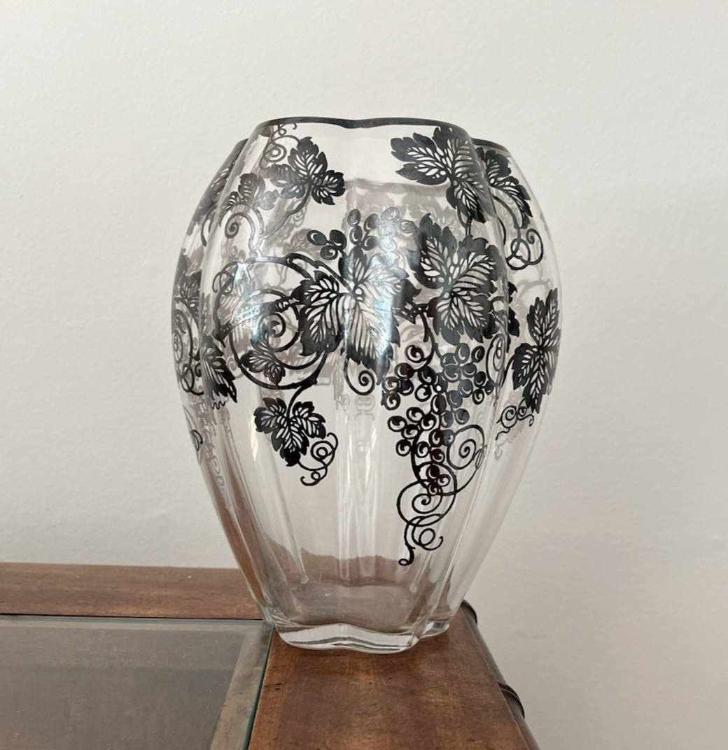 Sterling Overlay Vase Silver City Grape Grapevine 1930s VTG Fostoria Sakier