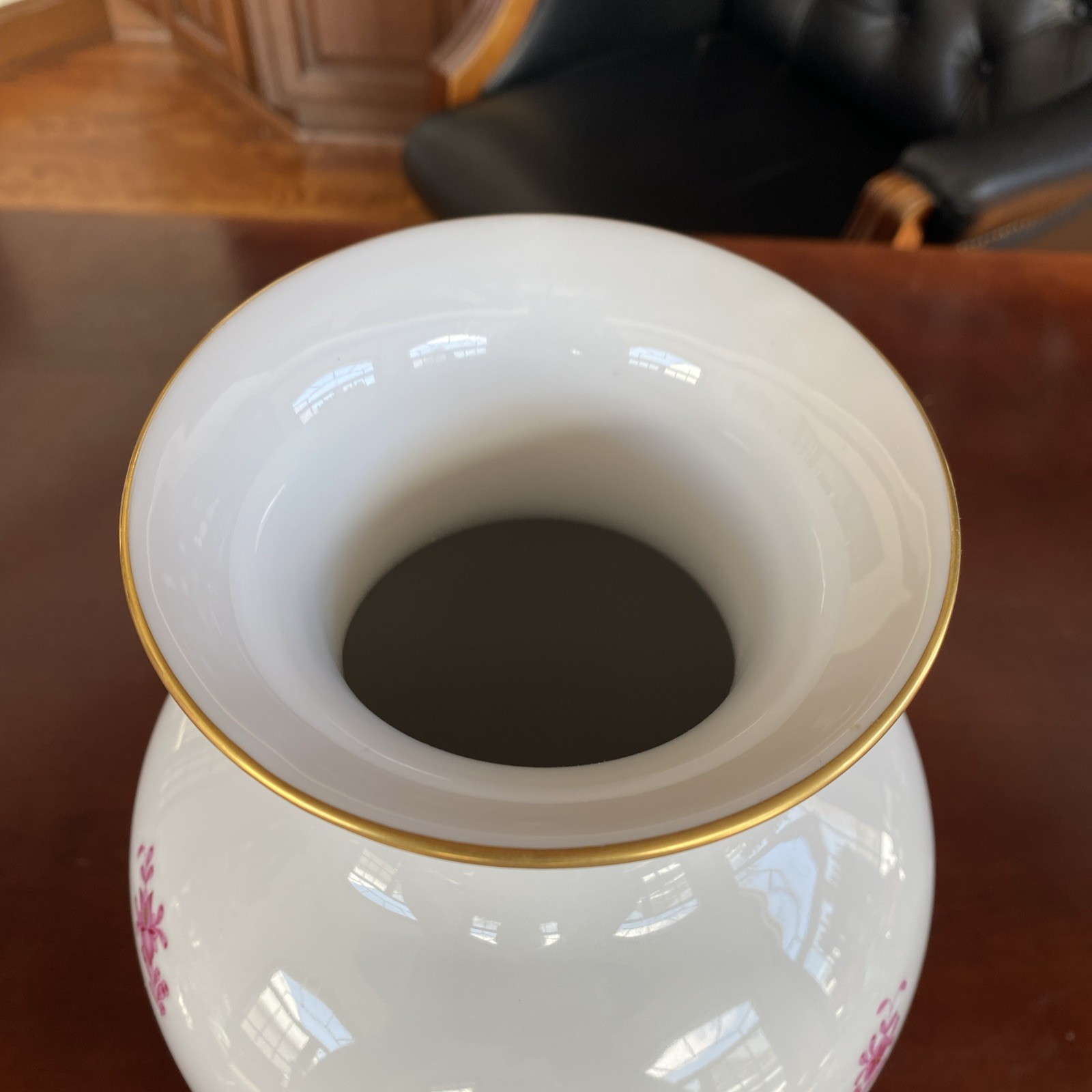 Incredible 12.5” Herend Vase in the Chinese Bouquet Apponyi Raspberry. 24K Gold