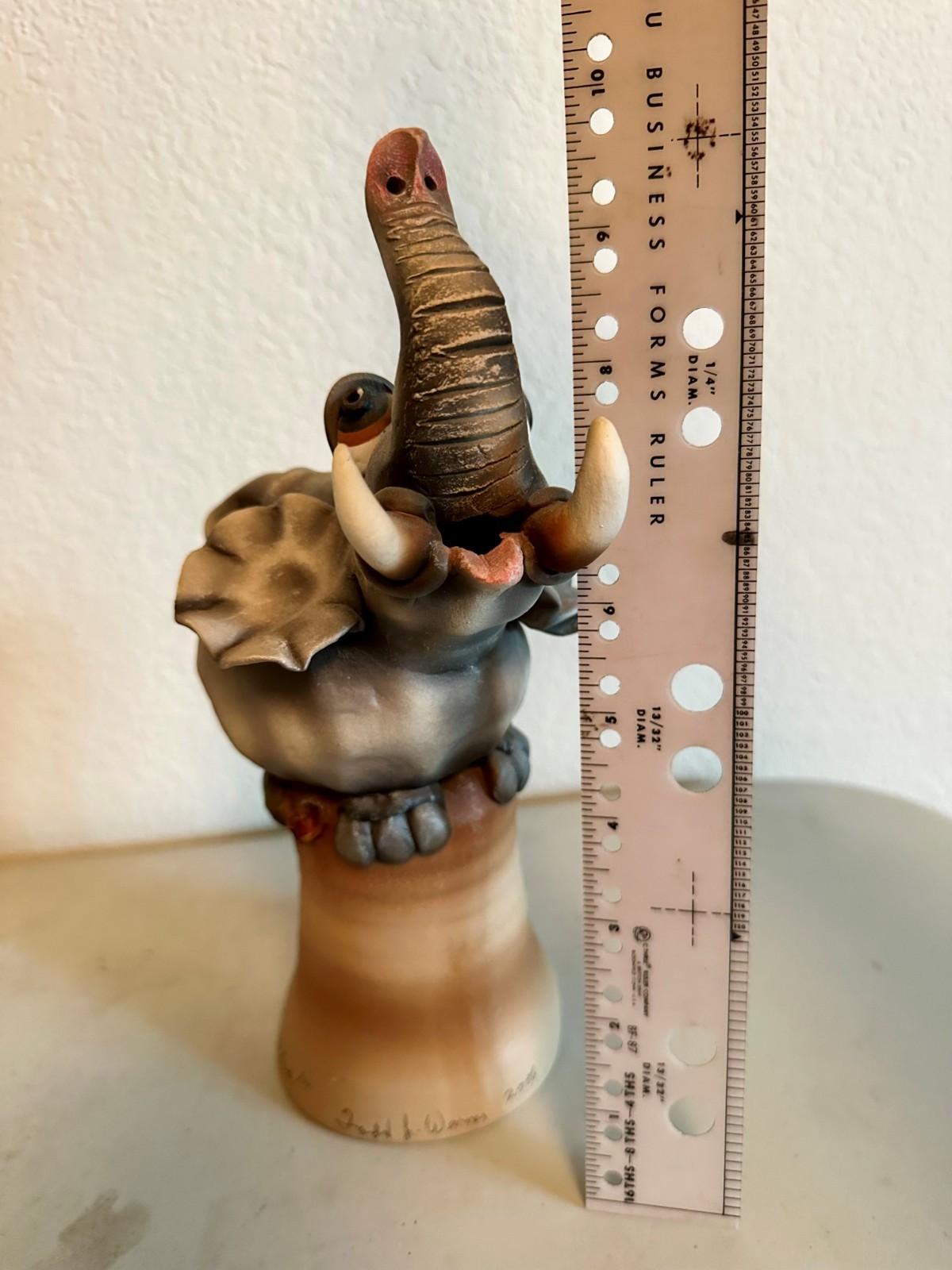 Vintage 1997 Official Todd Warner Elephant Handcrafted Ceramic Bell, Signed