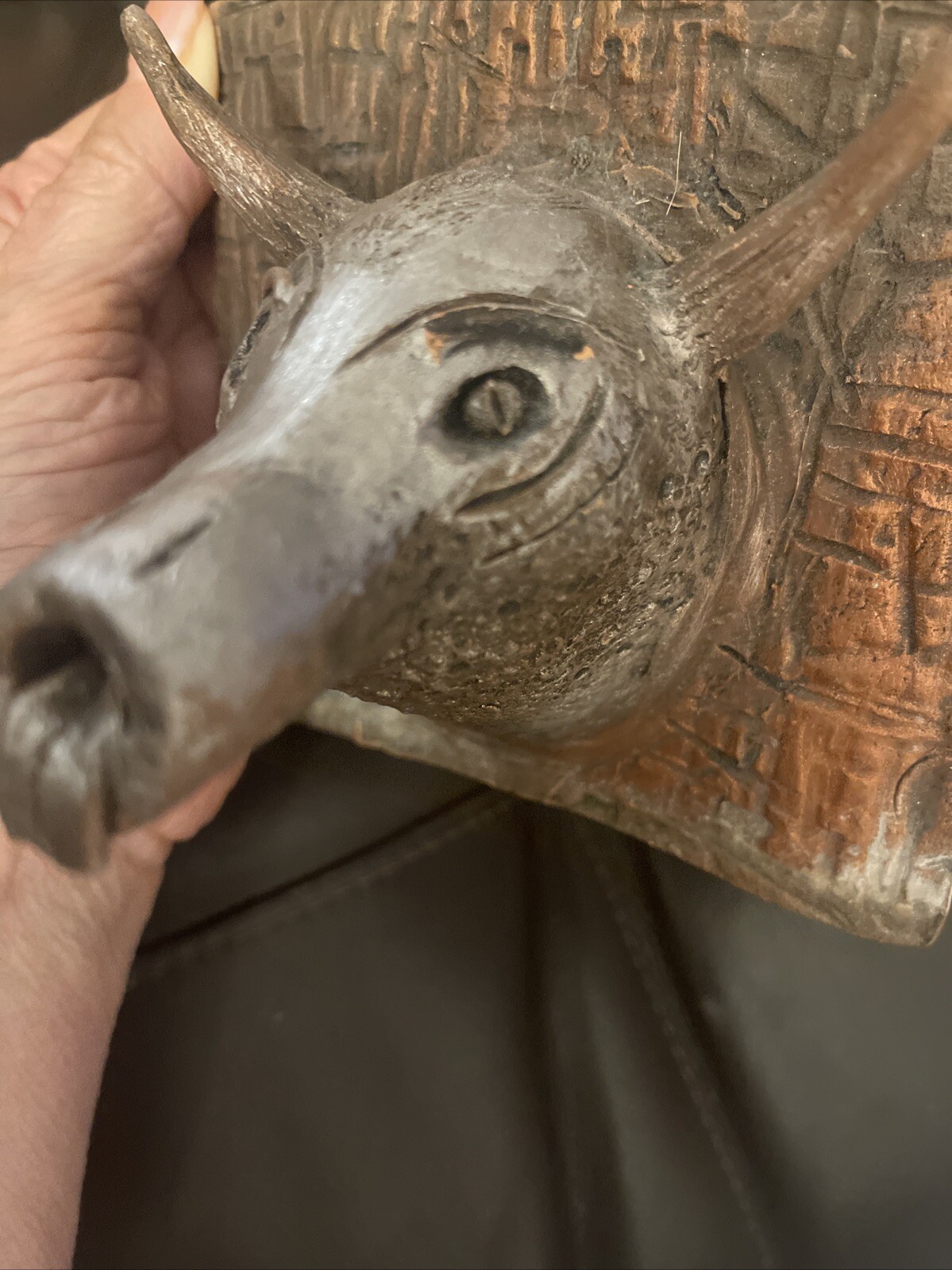 Studio Pottery Boar Head Sculpture ~4.5×4.5×4”