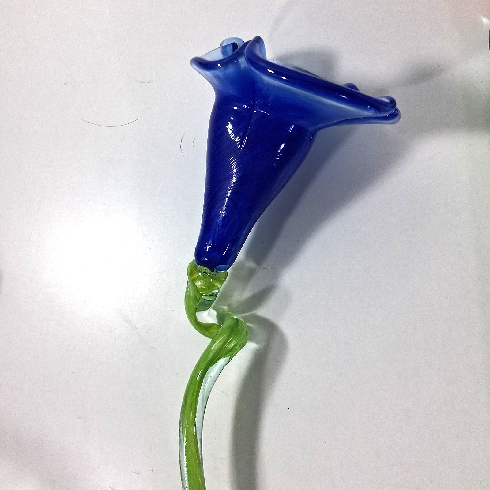 Murano Style Hand Blown Art Glass Flowers w / Long 16” Stem Lot Of 4