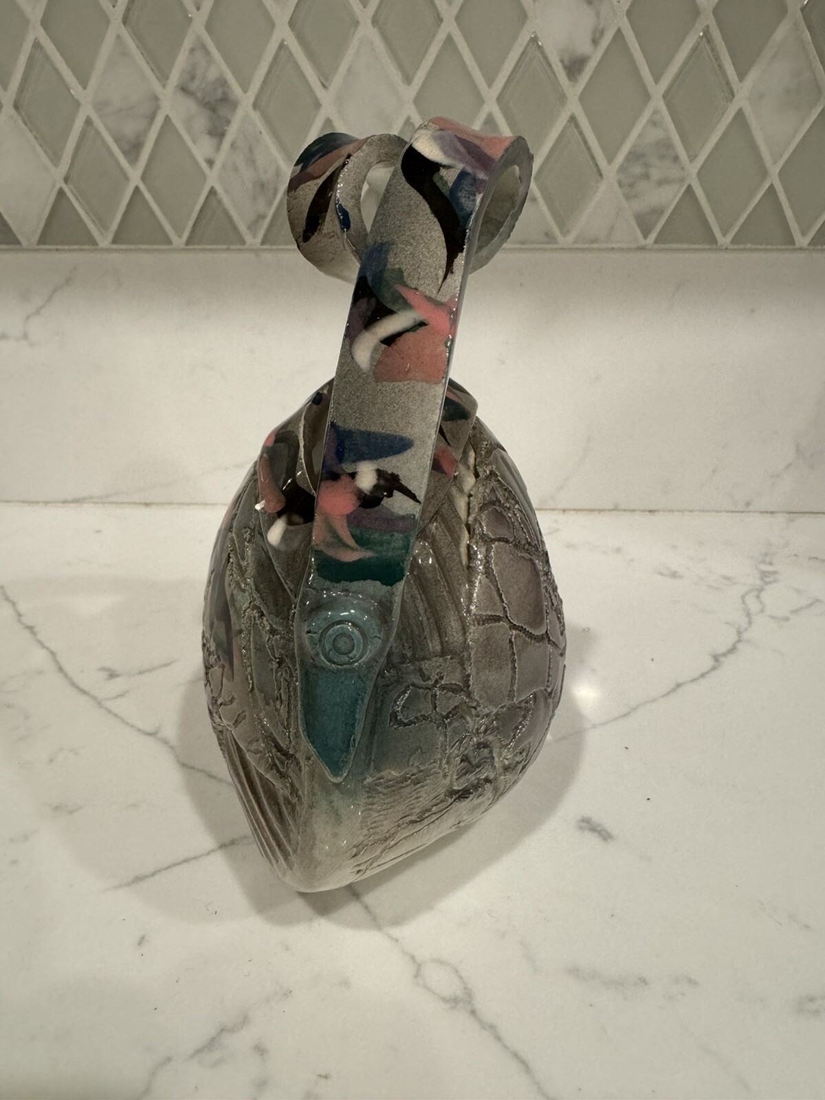 Brutalist Patchwork Abstract Art Pottery Vase Purse Shape One Of A Kind Piece