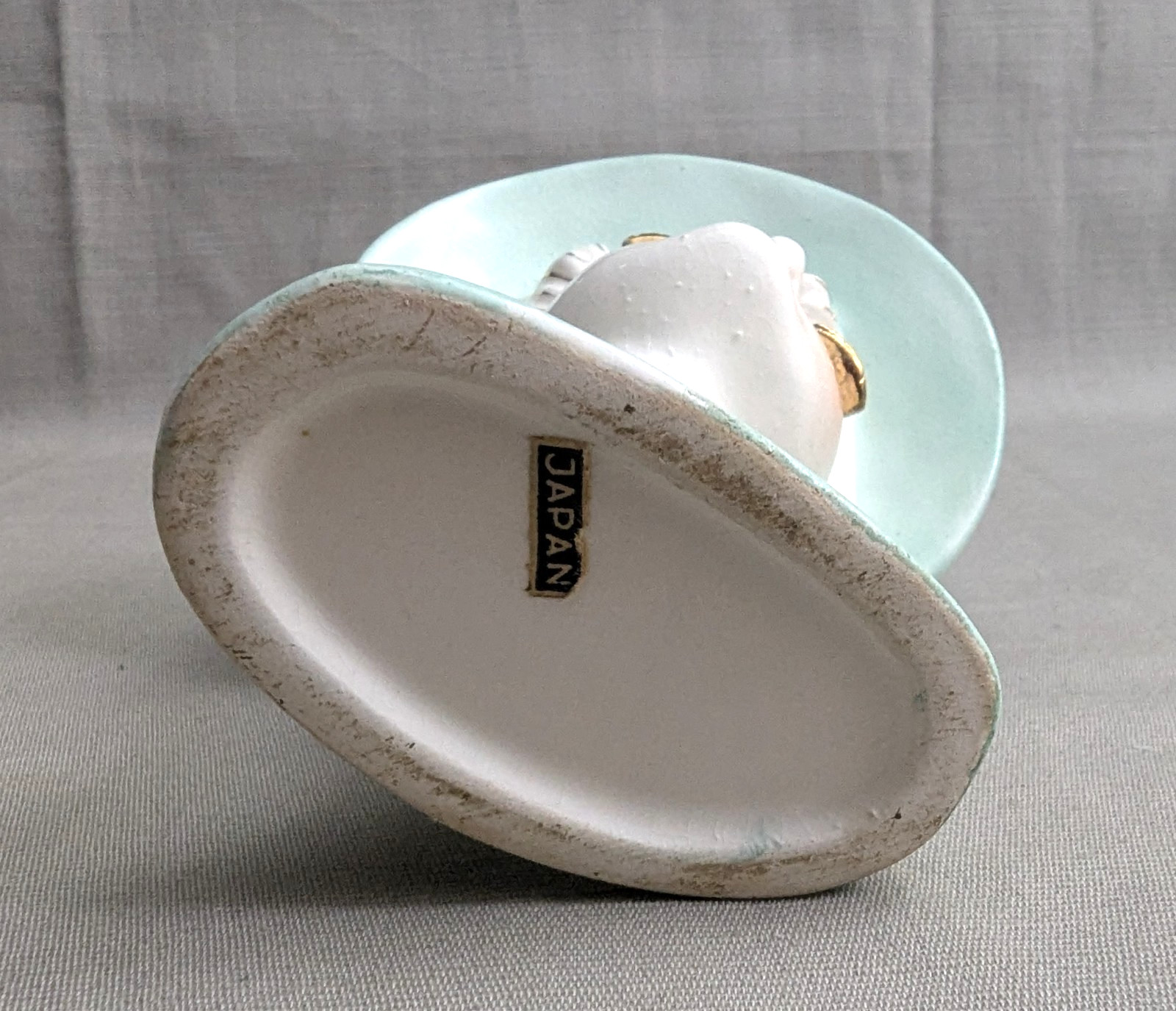 RARE Vtg Glamor Ladies Elegant HEAD VASE/PLANTER Light Cyan Dress & Hat – Gold