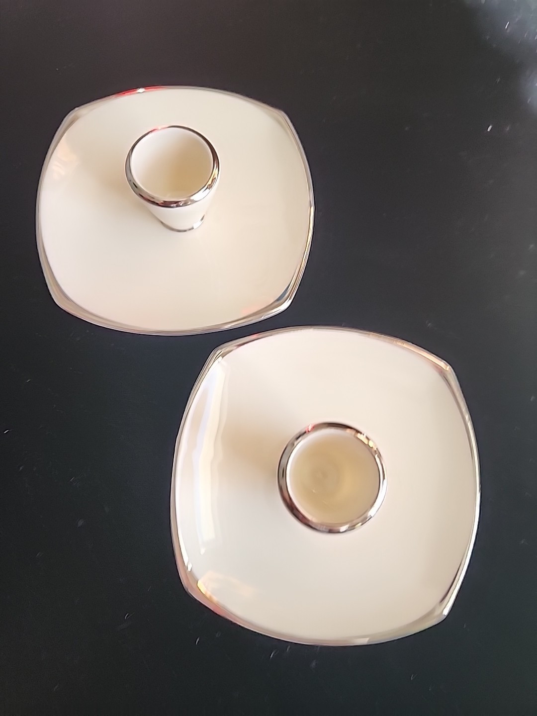 Pickard China CANDLE HOLDERS Platinum Accent (2) Made In USA