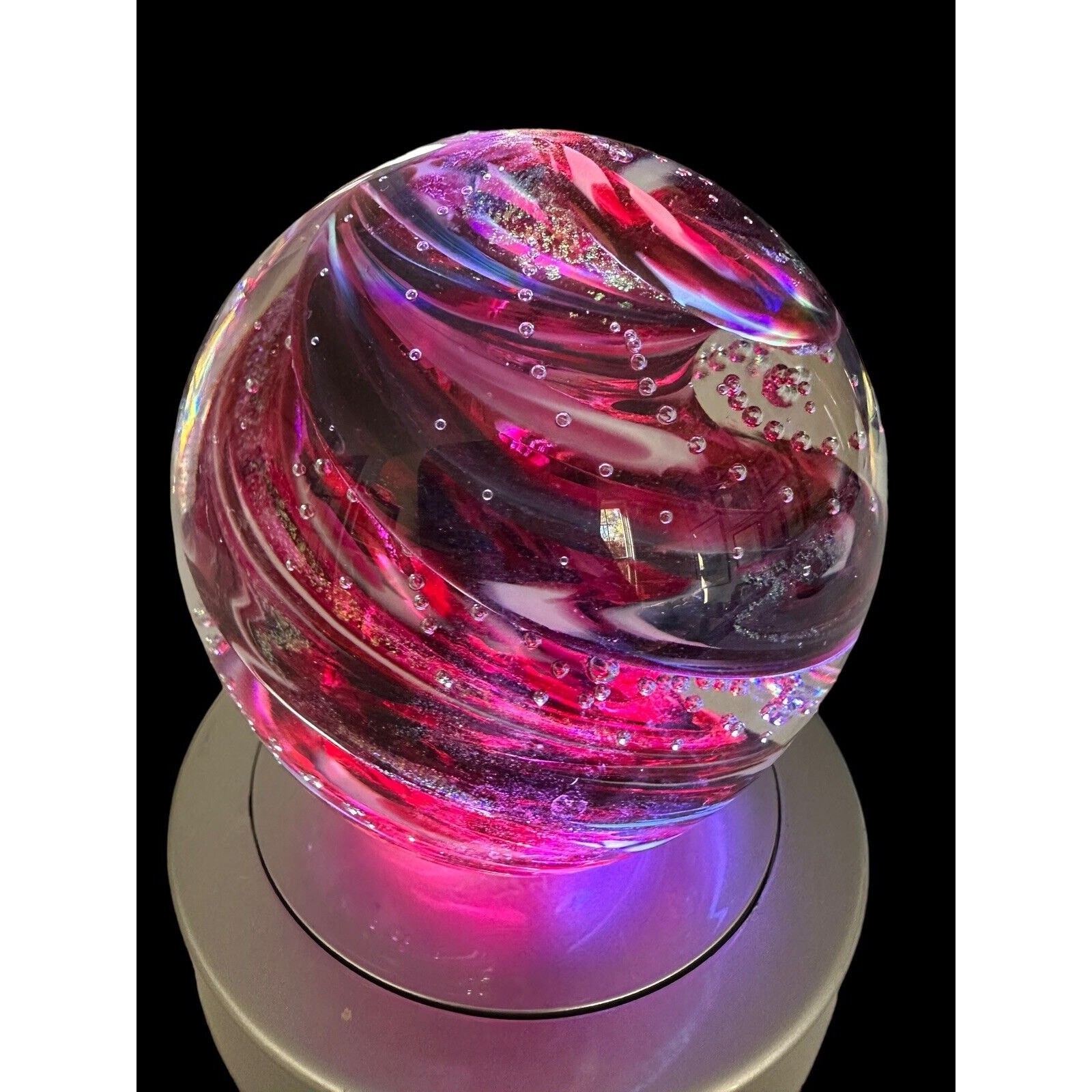 NEW Ruby Glow 4” Reds Gold Orb Paperweight Bullicante Bubbles Signed Scotty G.