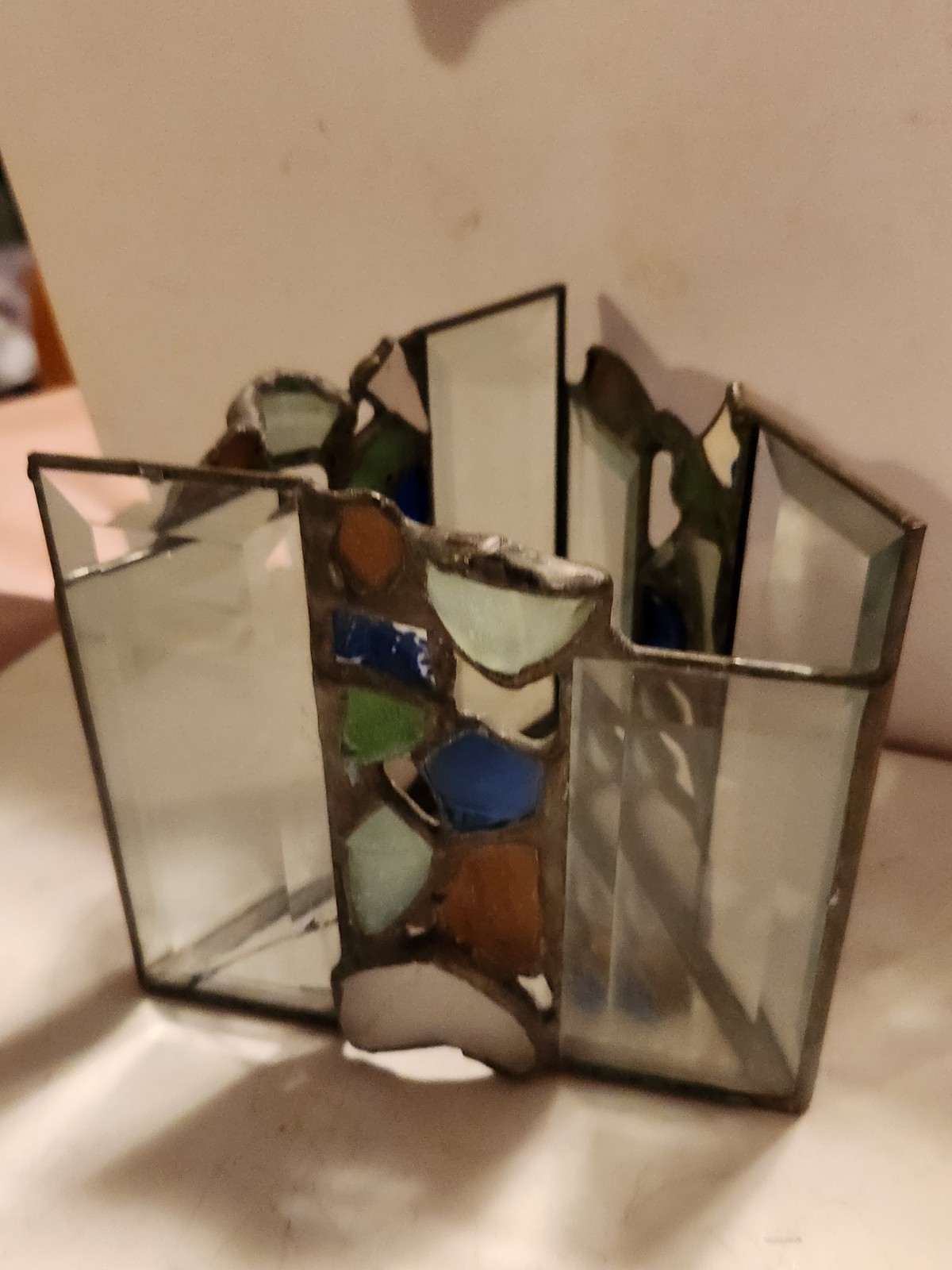 Vintage ARTIST MADE DATED 6 INCH STAINGLASS TERRARIUM. UNIQUE. SEE PHOTOS